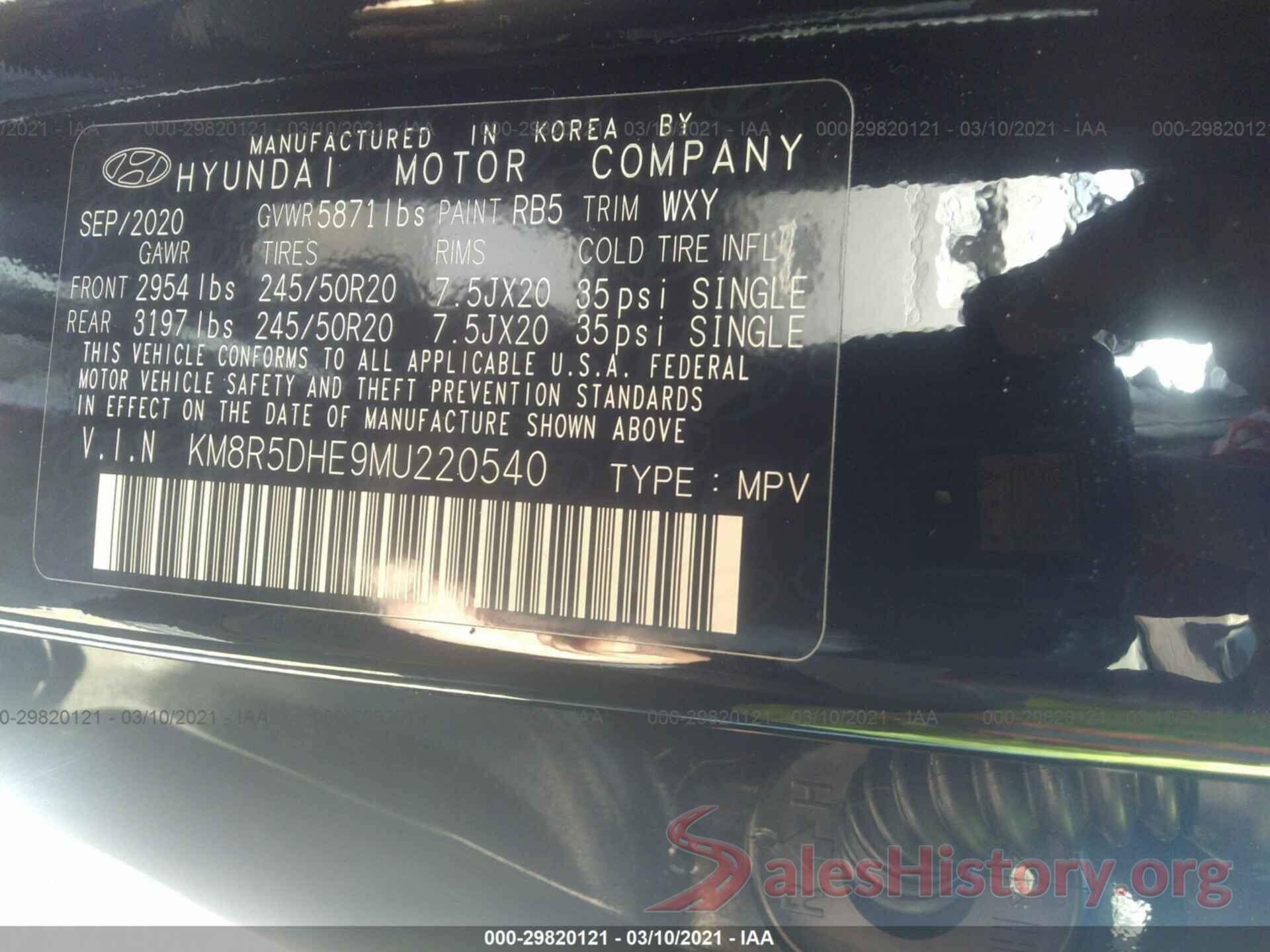 KM8R5DHE9MU220540 2021 HYUNDAI PALISADE