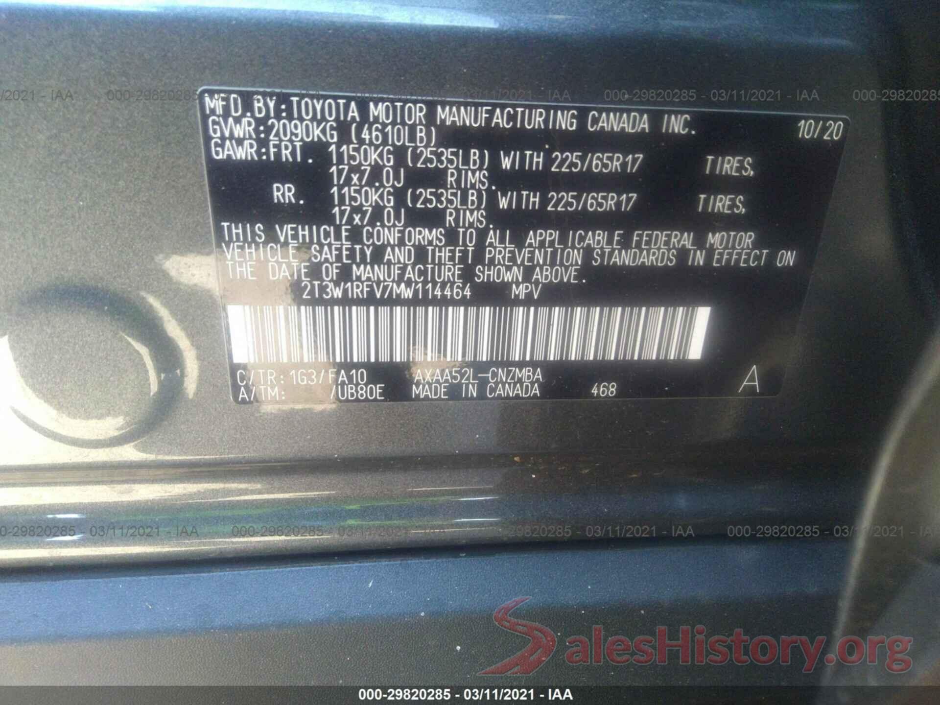 2T3W1RFV7MW114464 2021 TOYOTA RAV4