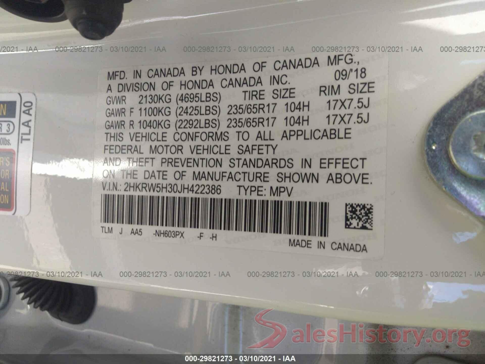 2HKRW5H30JH422386 2018 HONDA CR-V