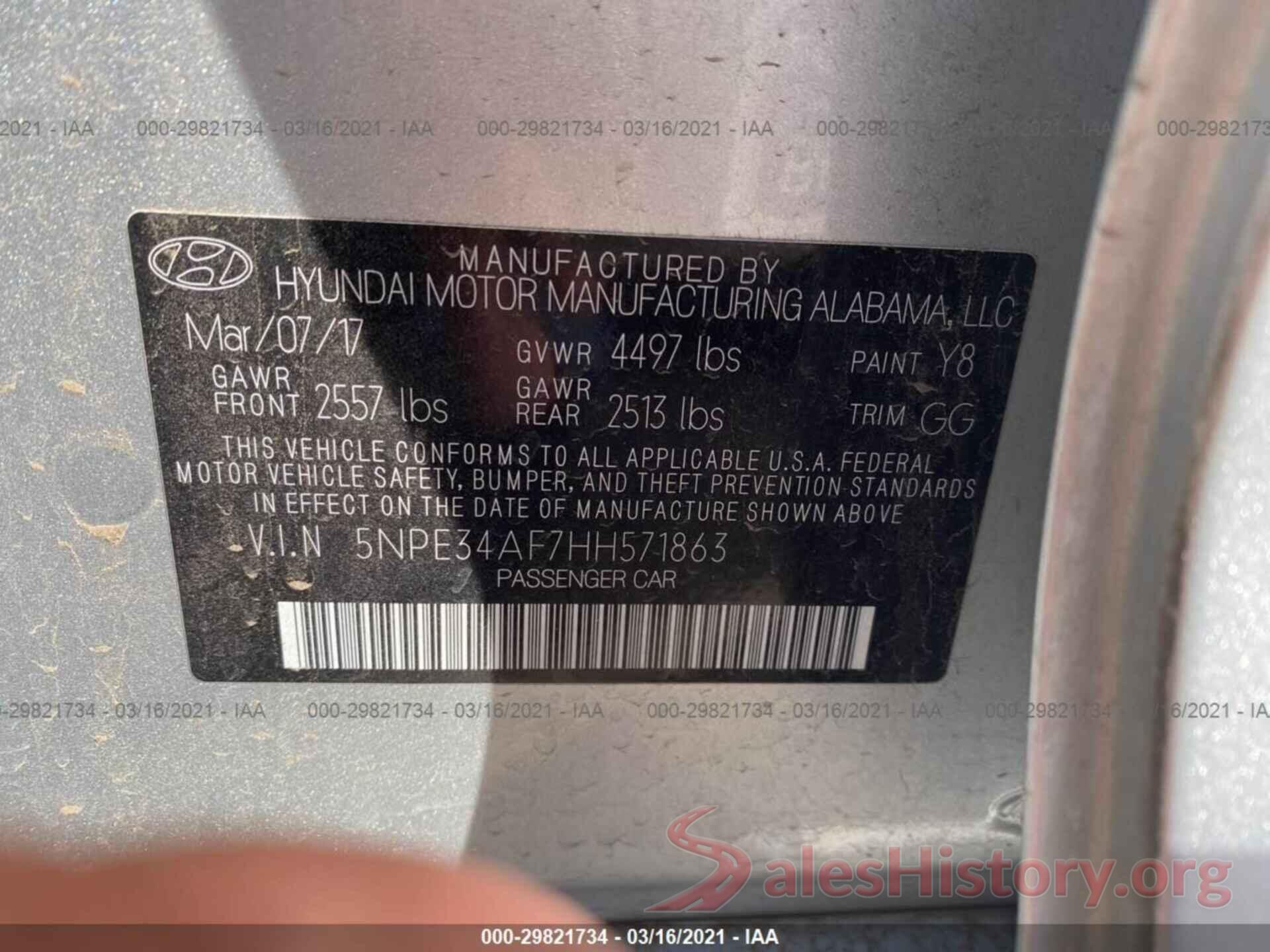 5NPE34AF7HH571863 2017 HYUNDAI SONATA