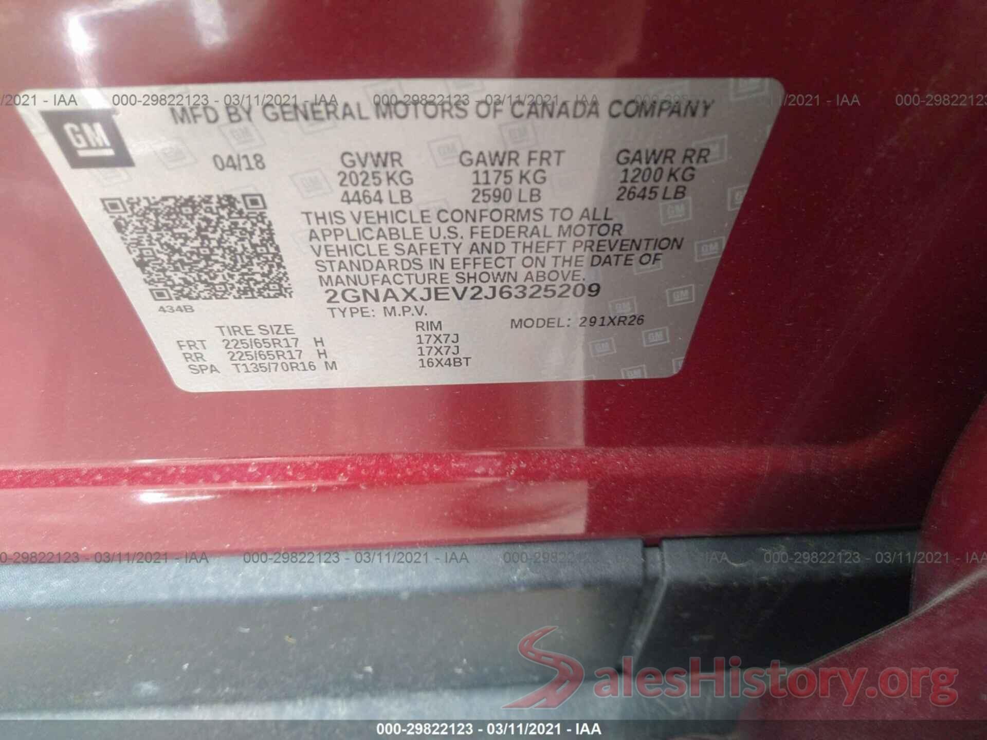 2GNAXJEV2J6325209 2018 CHEVROLET EQUINOX