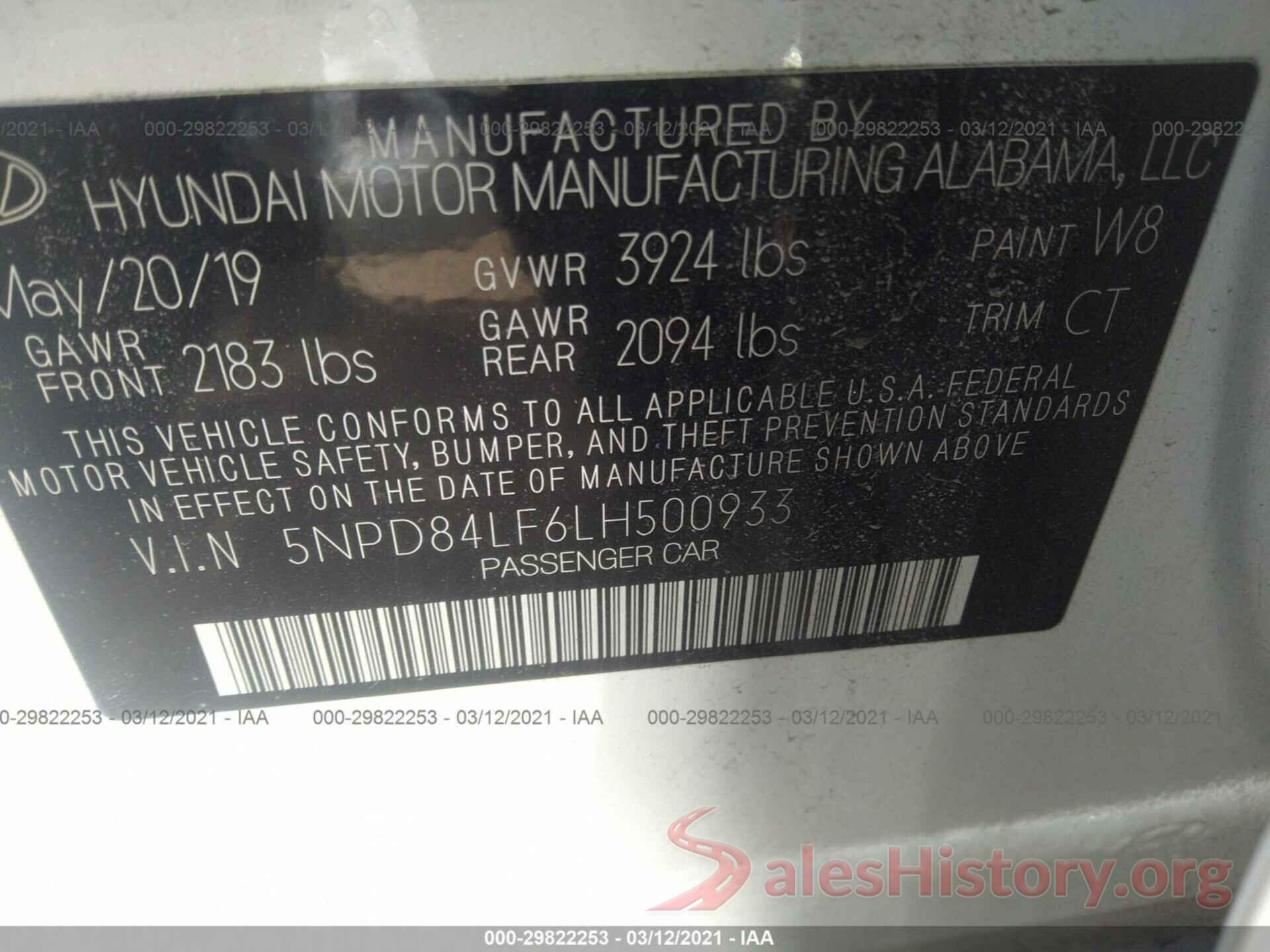 5NPD84LF6LH500933 2020 HYUNDAI ELANTRA