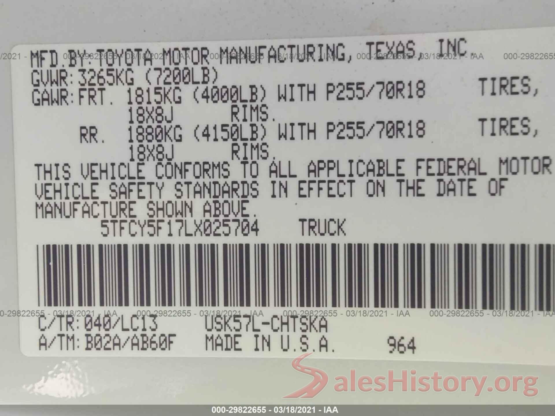 5TFCY5F17LX025704 2020 TOYOTA TUNDRA 4WD