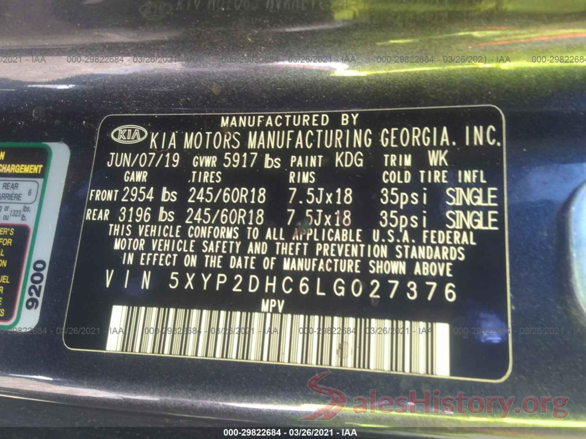 5XYP2DHC6LG027376 2020 KIA TELLURIDE