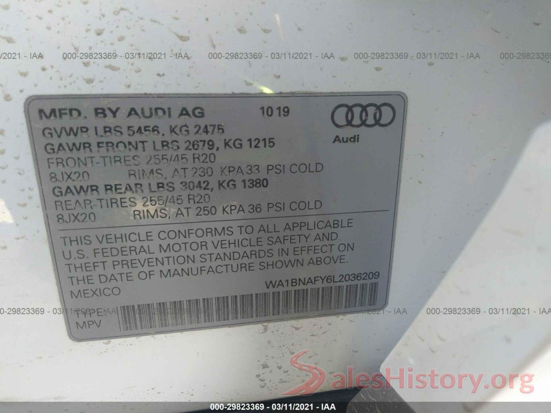 WA1BNAFY6L2036209 2020 AUDI Q5