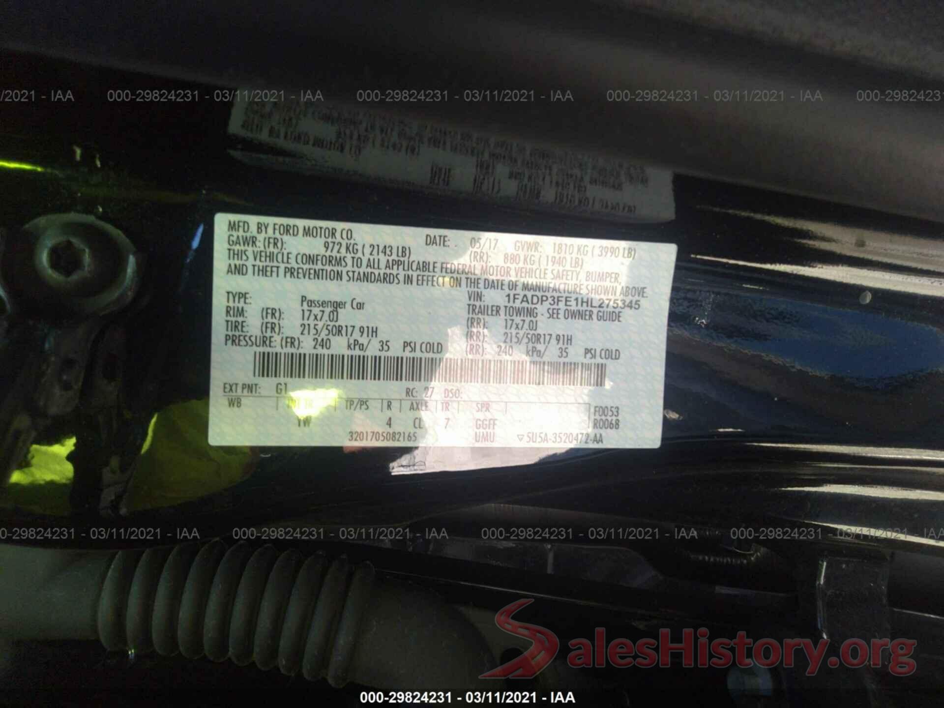 1FADP3FE1HL275345 2017 FORD FOCUS