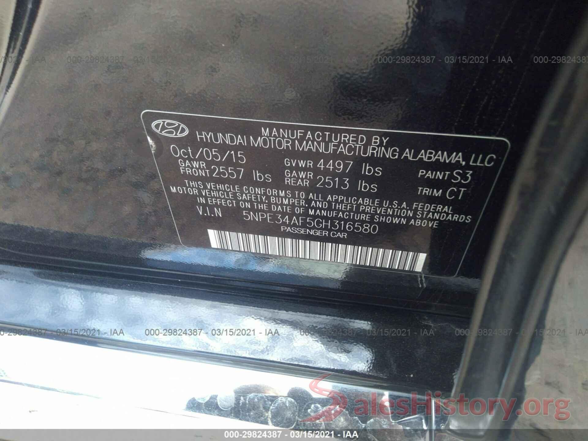 5NPE34AF5GH316580 2016 HYUNDAI SONATA