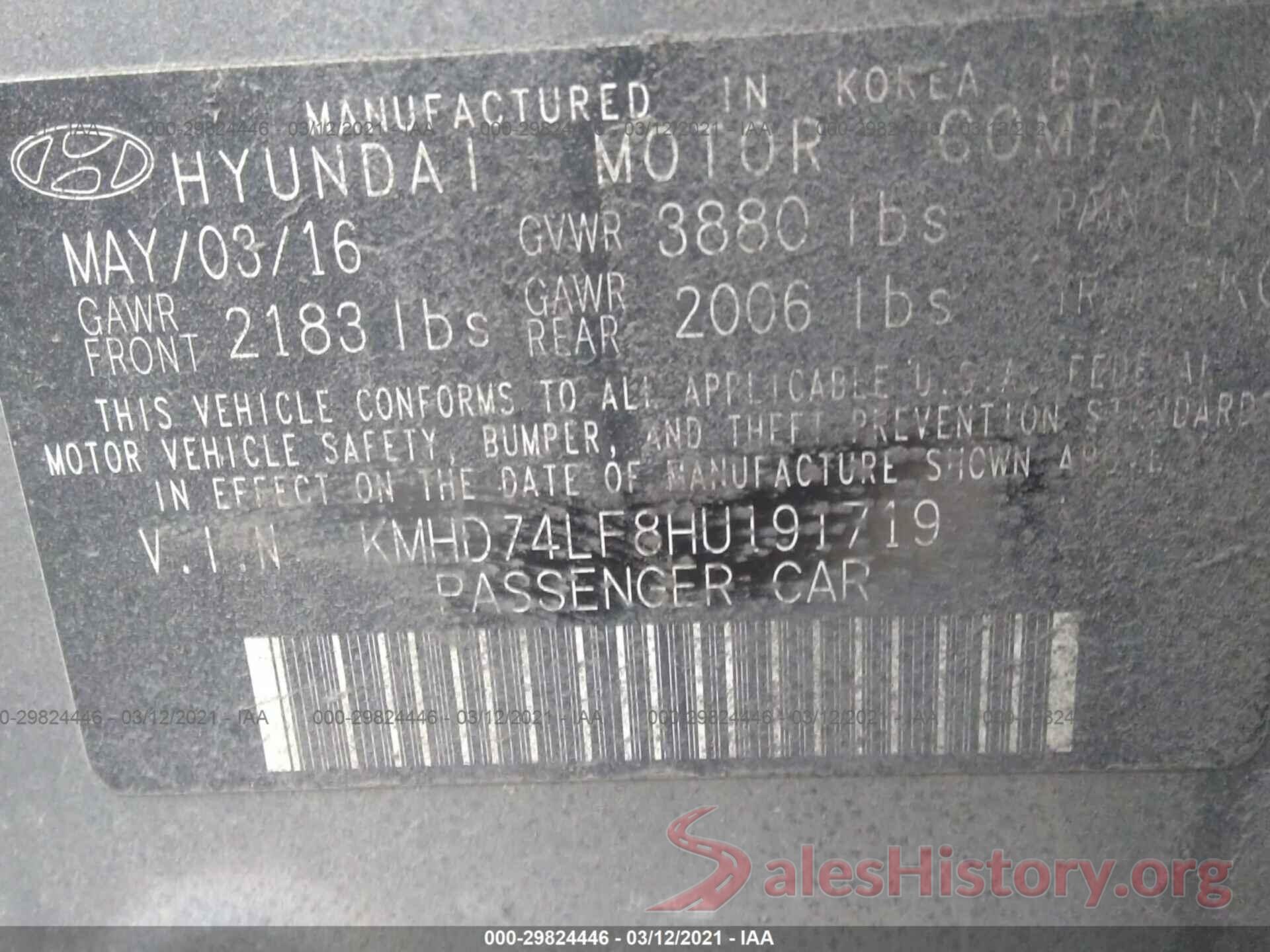 KMHD74LF8HU191719 2017 HYUNDAI ELANTRA