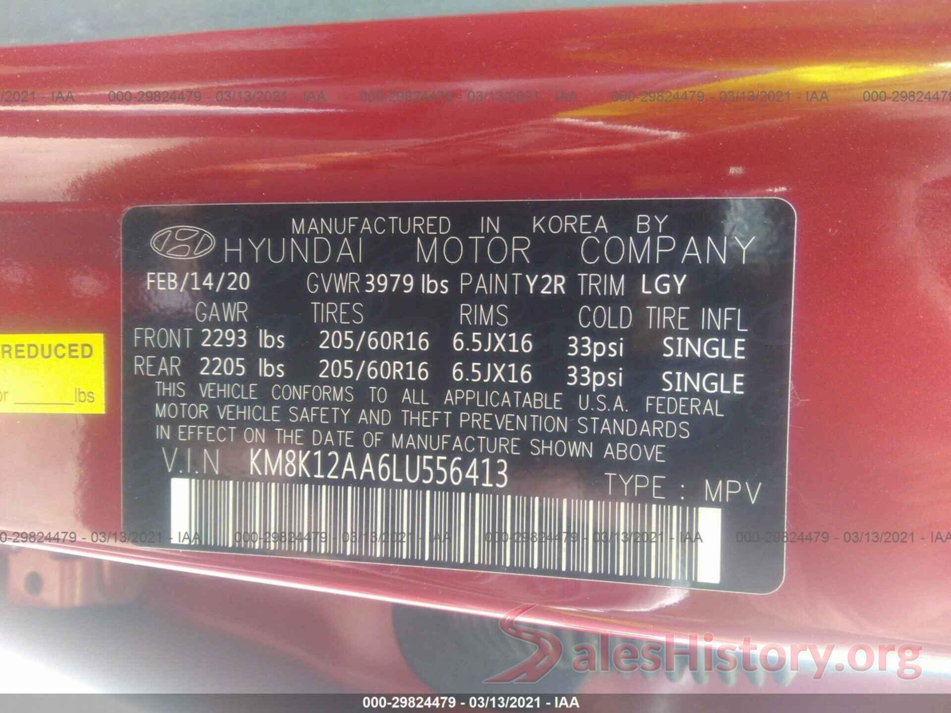 KM8K12AA6LU556413 2020 HYUNDAI KONA