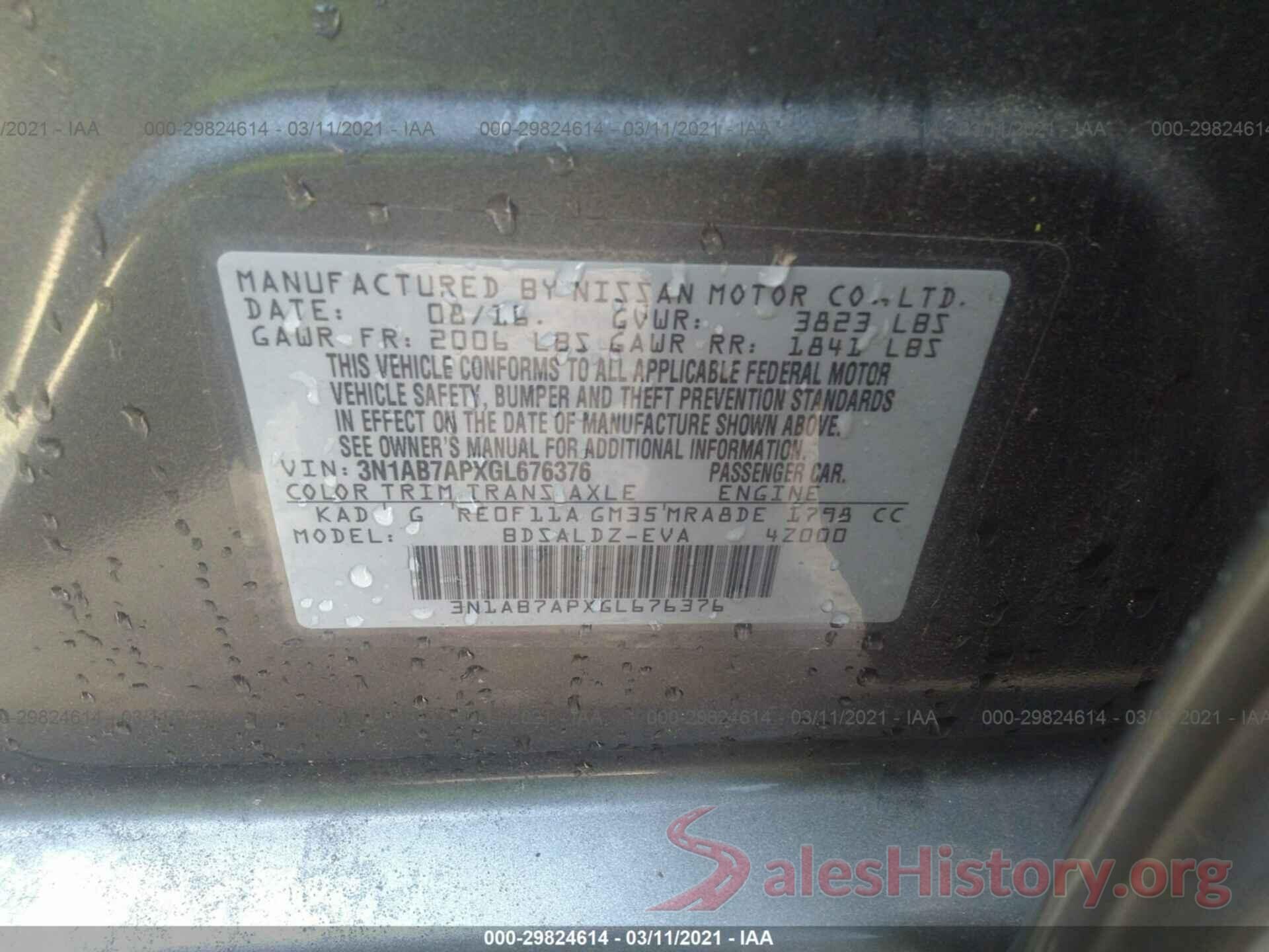 3N1AB7APXGL676376 2016 NISSAN SENTRA