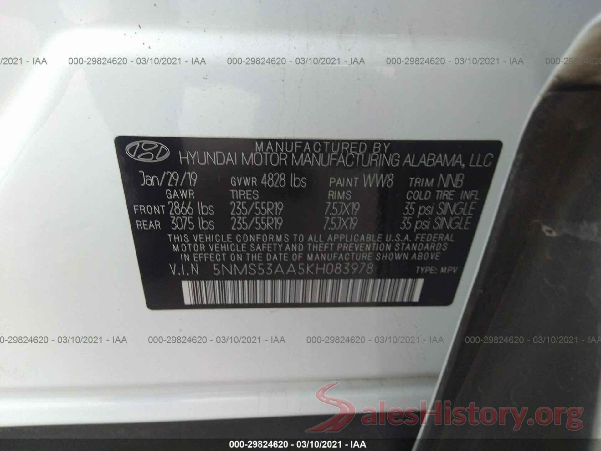 5NMS53AA5KH083978 2019 HYUNDAI SANTA FE