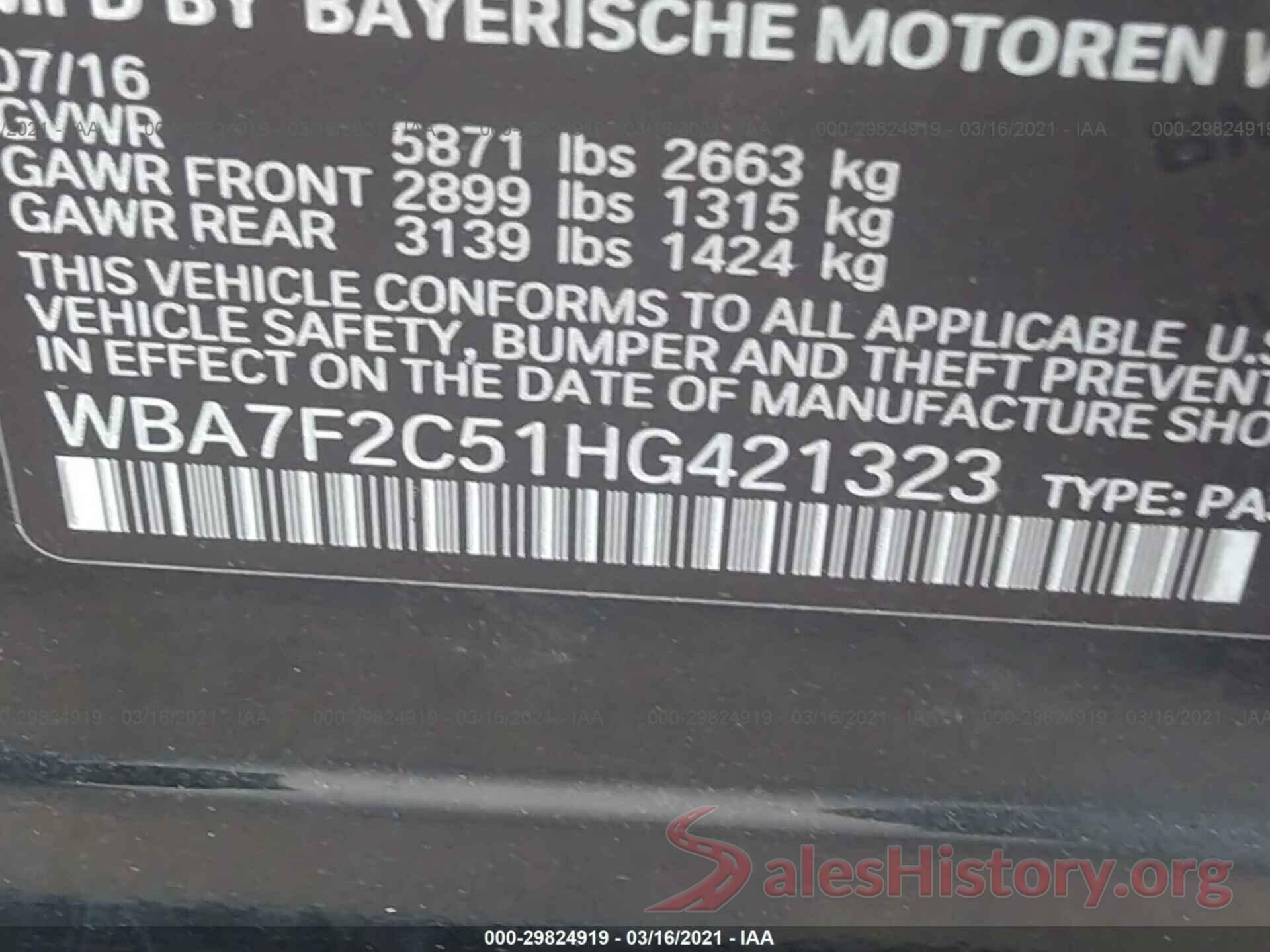 WBA7F2C51HG421323 2017 BMW 7 SERIES