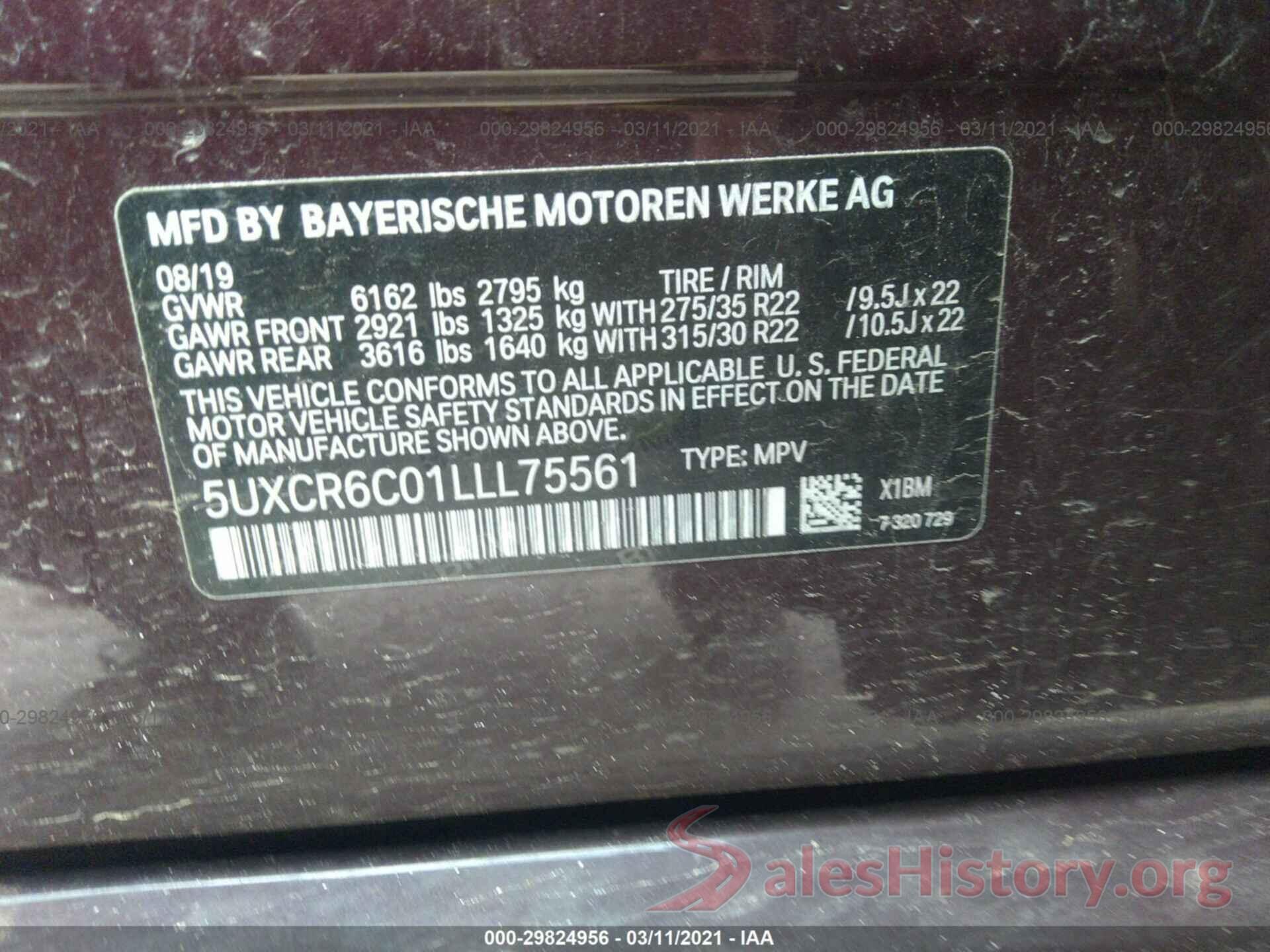 5UXCR6C01LLL75561 2020 BMW X5