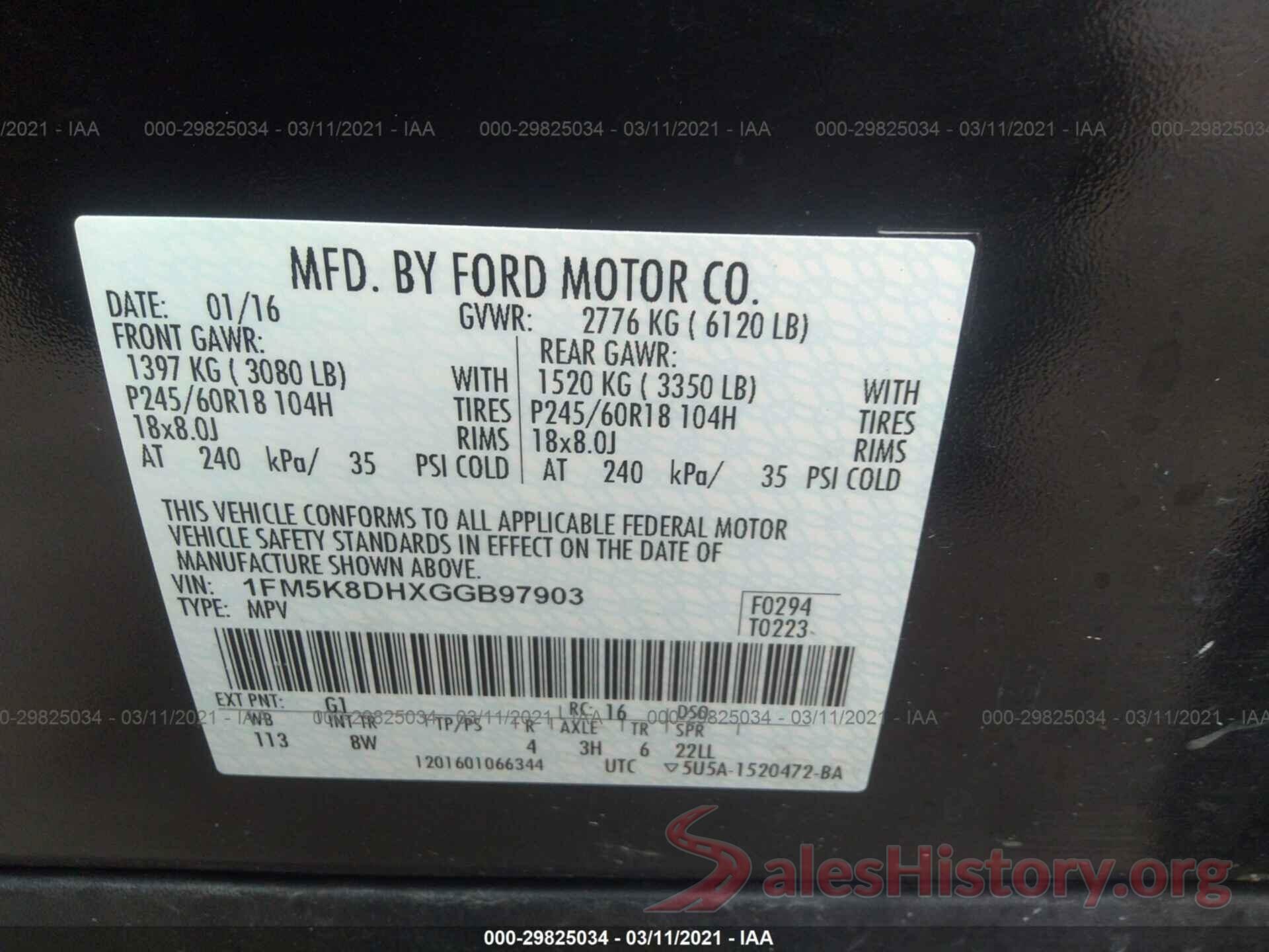 1FM5K8DHXGGB97903 2016 FORD EXPLORER