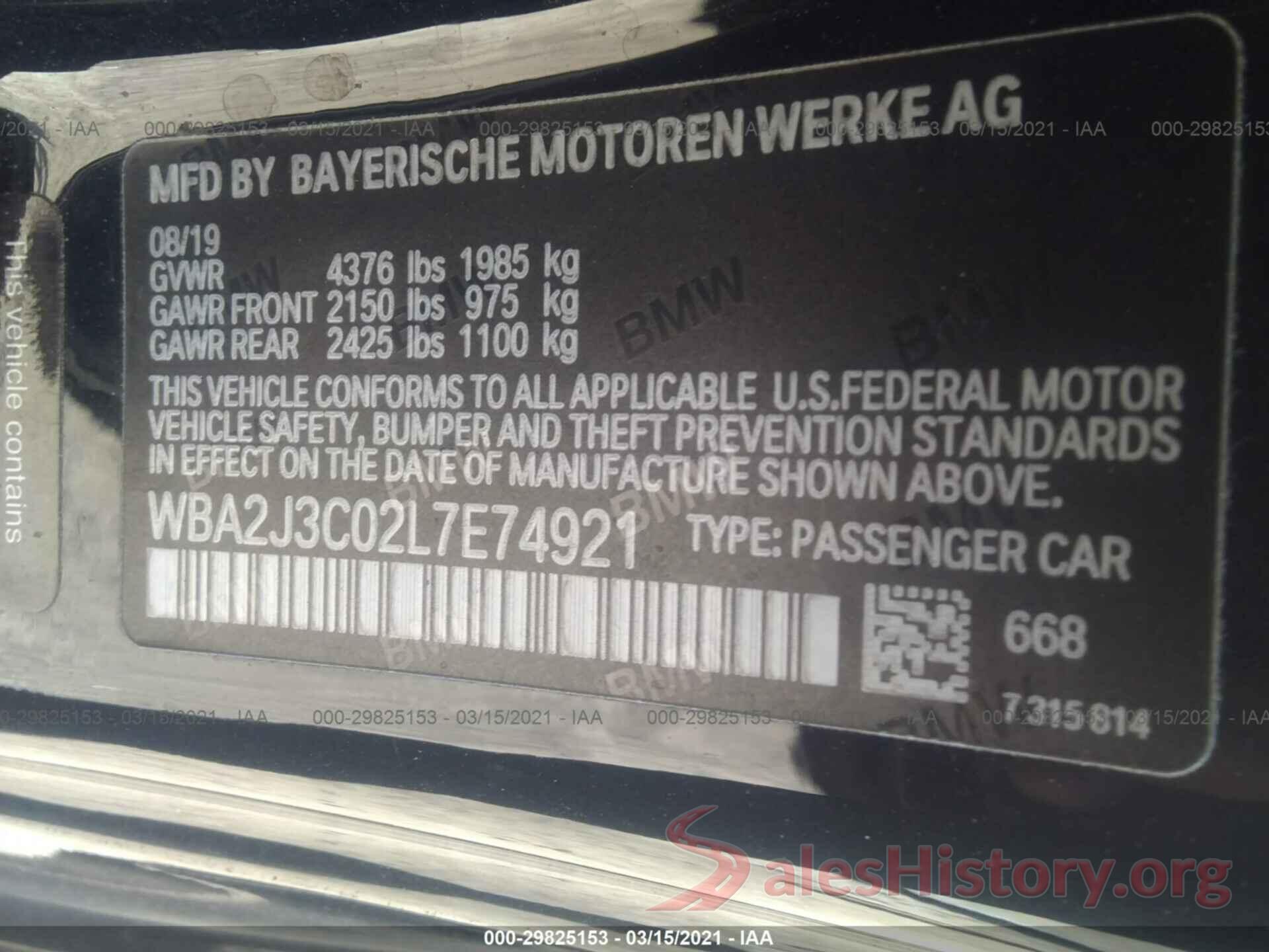 WBA2J3C02L7E74921 2020 BMW 2 SERIES