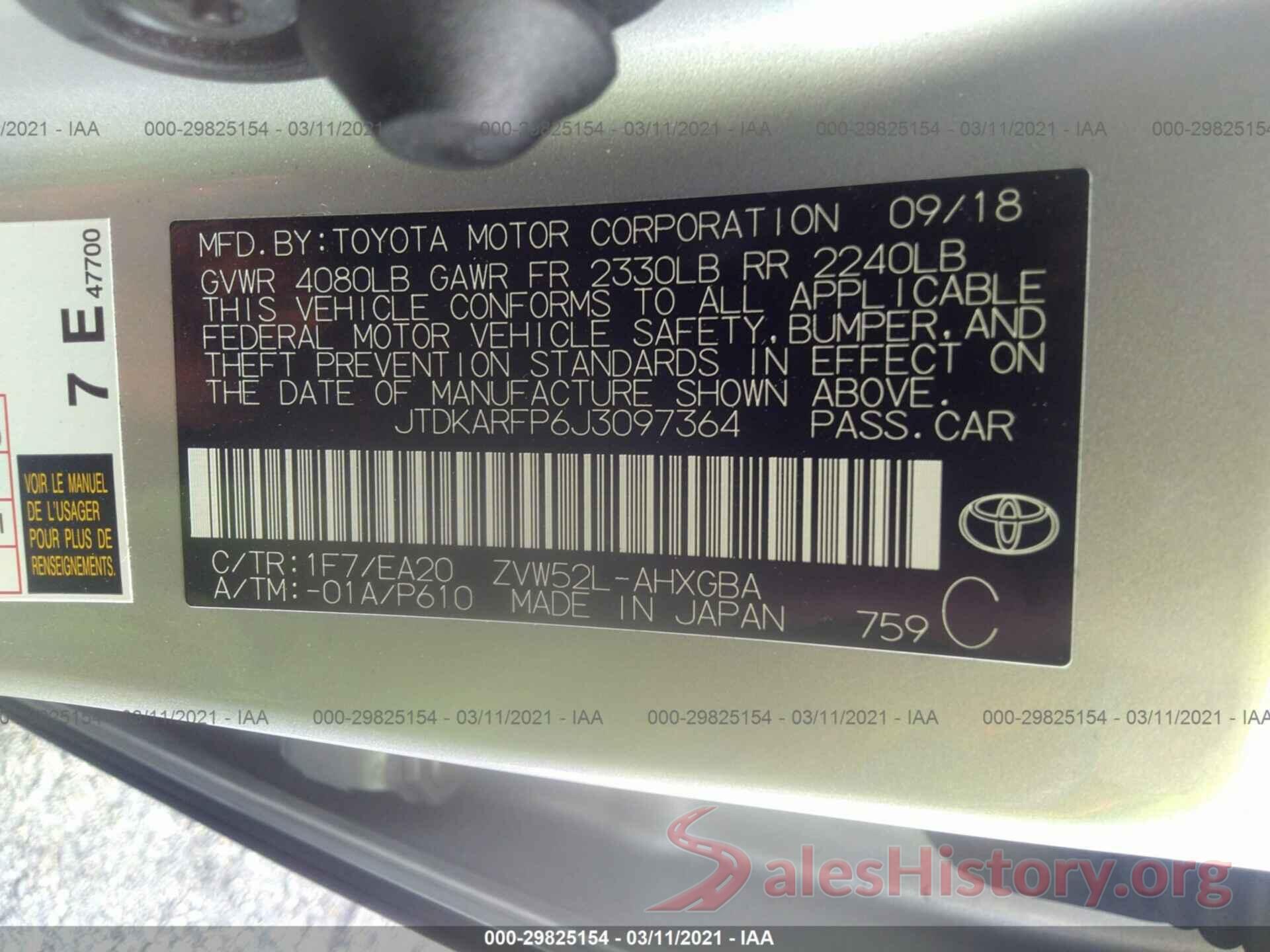 JTDKARFP6J3097364 2018 TOYOTA PRIUS PRIME