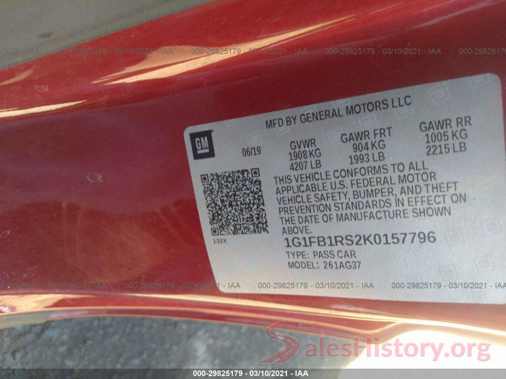 1G1FB1RS2K0157796 2019 CHEVROLET CAMARO