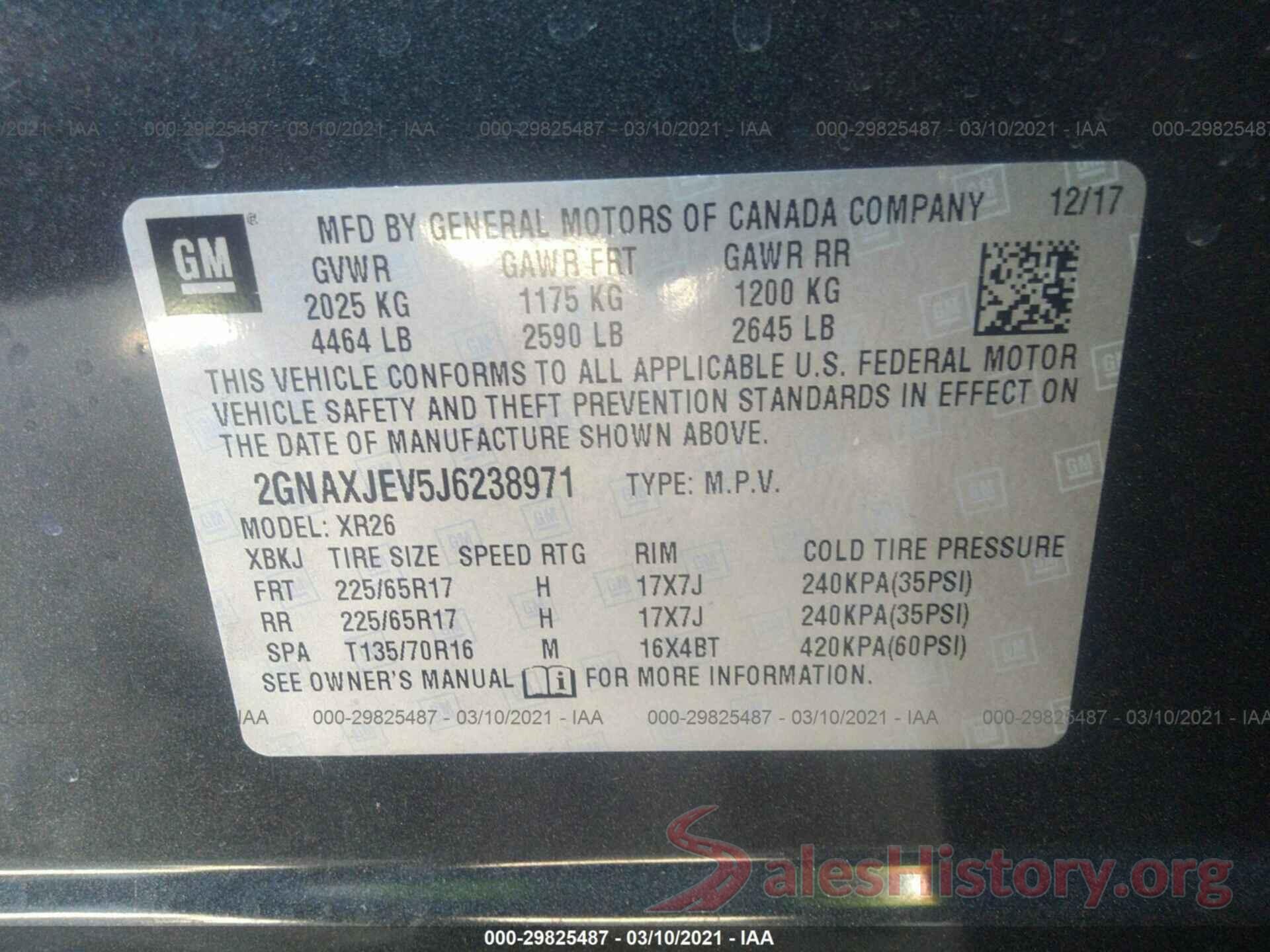 2GNAXJEV5J6238971 2018 CHEVROLET EQUINOX