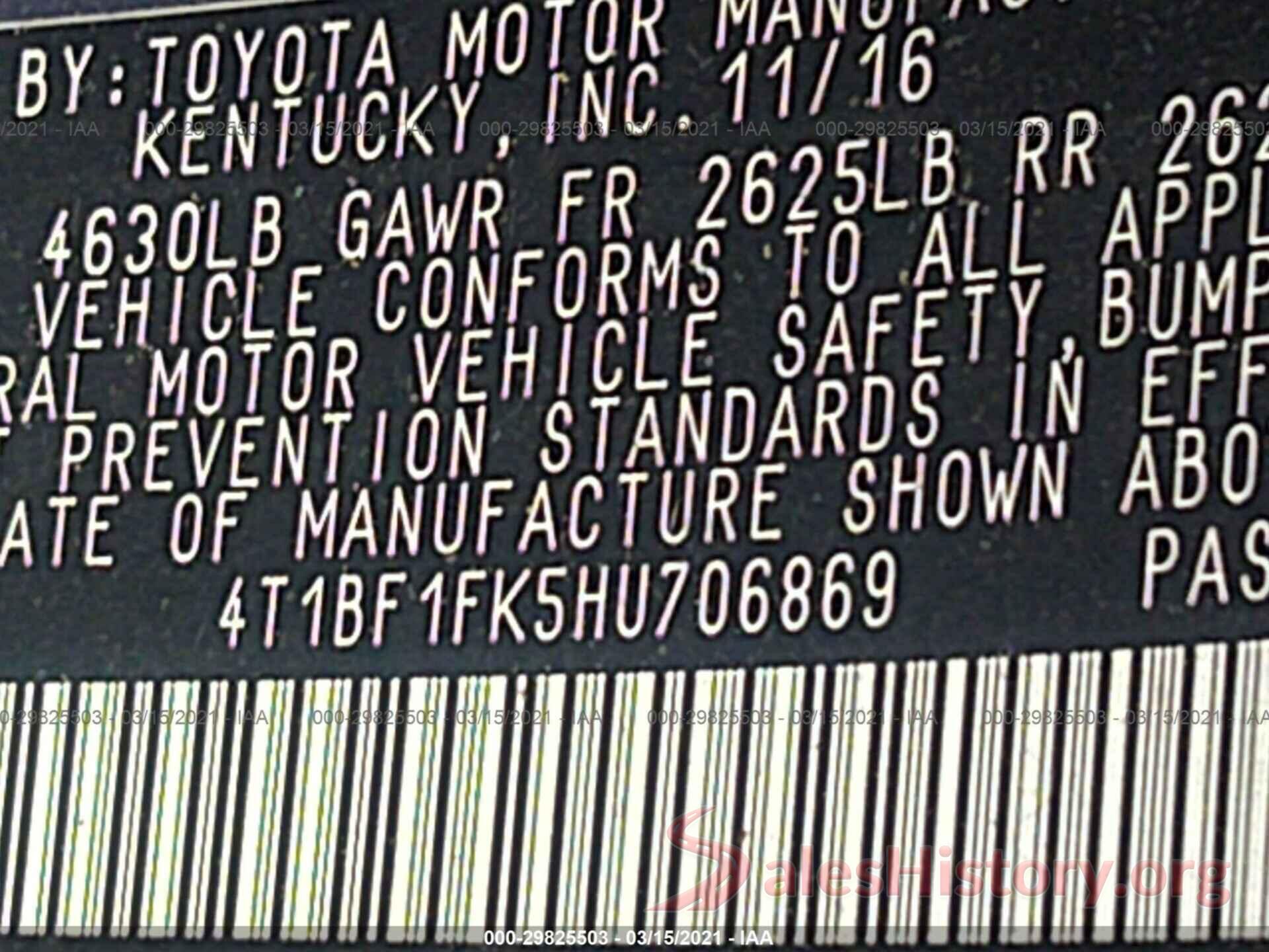 4T1BF1FK5HU706869 2017 TOYOTA CAMRY