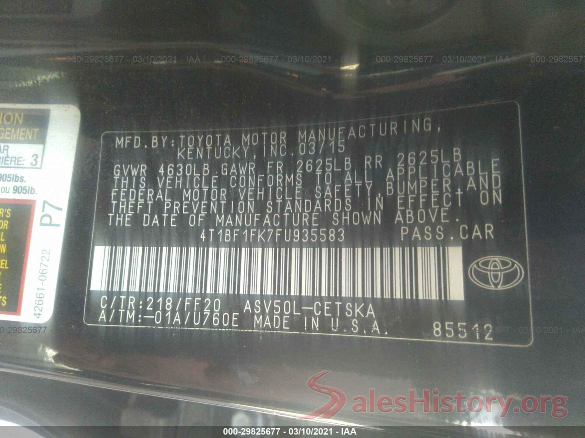 4T1BF1FK7FU935583 2015 TOYOTA CAMRY