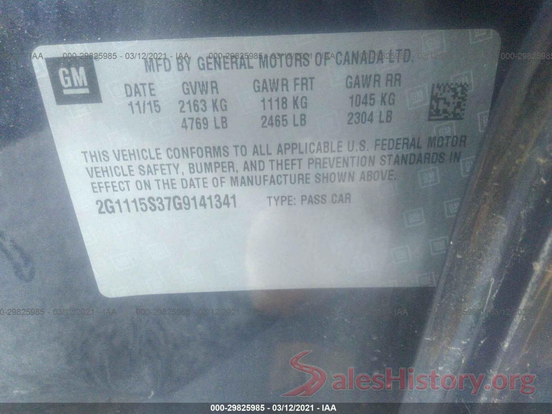 2G1115S37G9141341 2016 CHEVROLET IMPALA