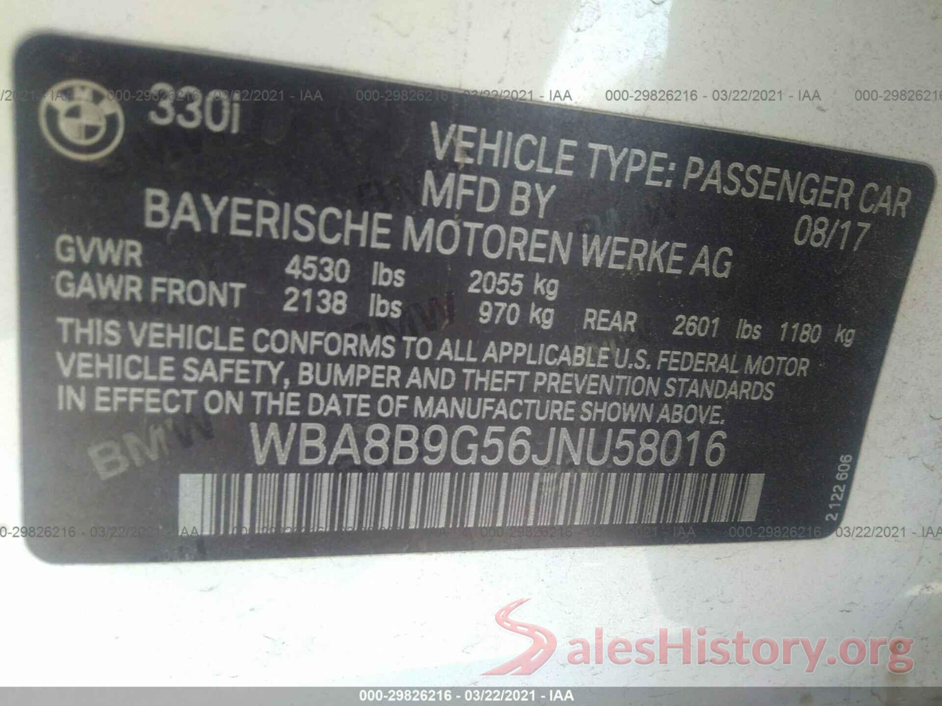 WBA8B9G56JNU58016 2018 BMW 3 SERIES