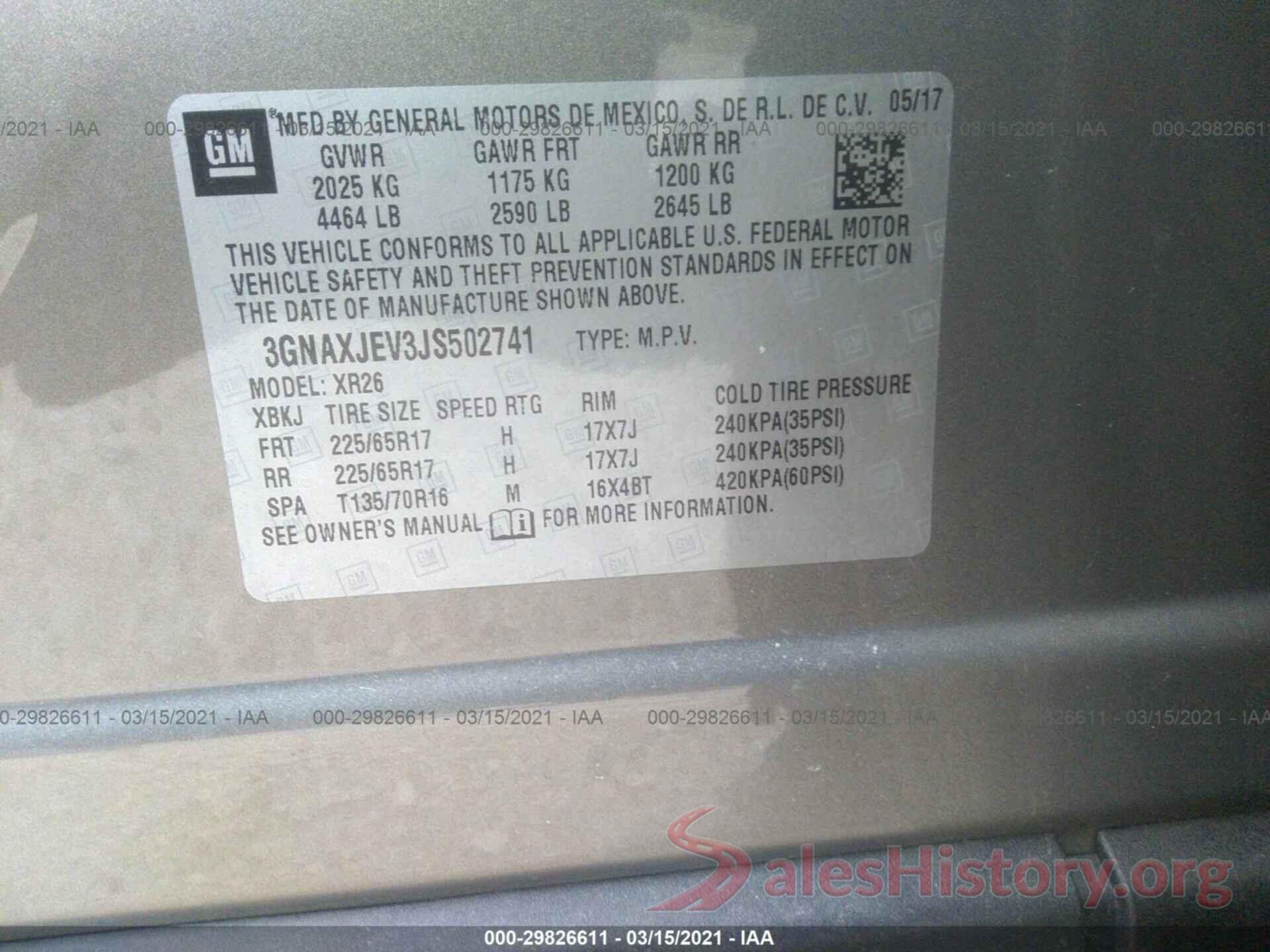 3GNAXJEV3JS502741 2018 CHEVROLET EQUINOX