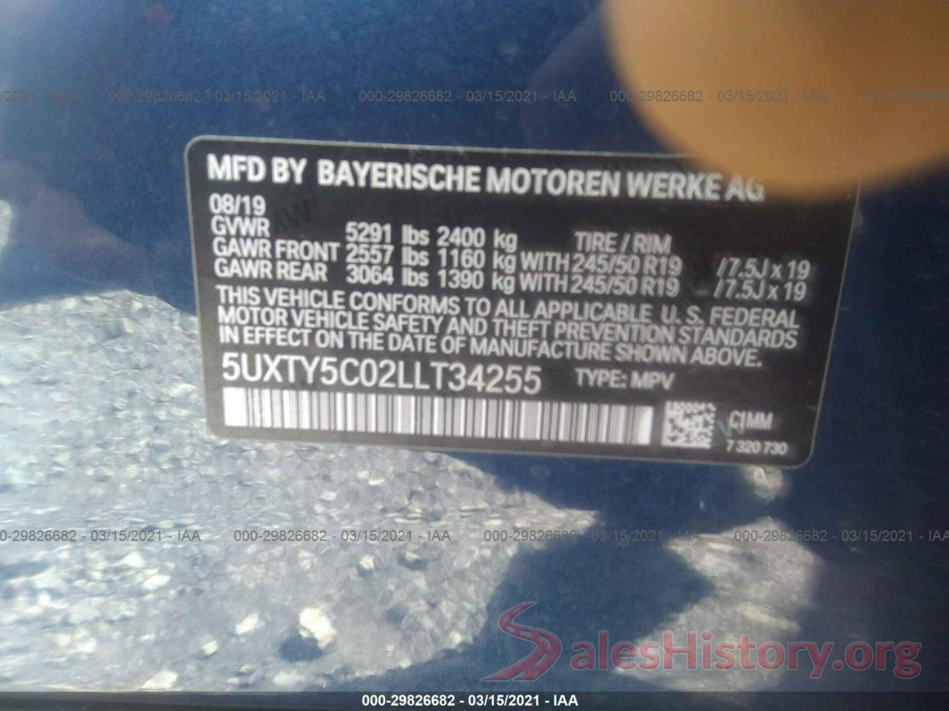 5UXTY5C02LLT34255 2020 BMW X3