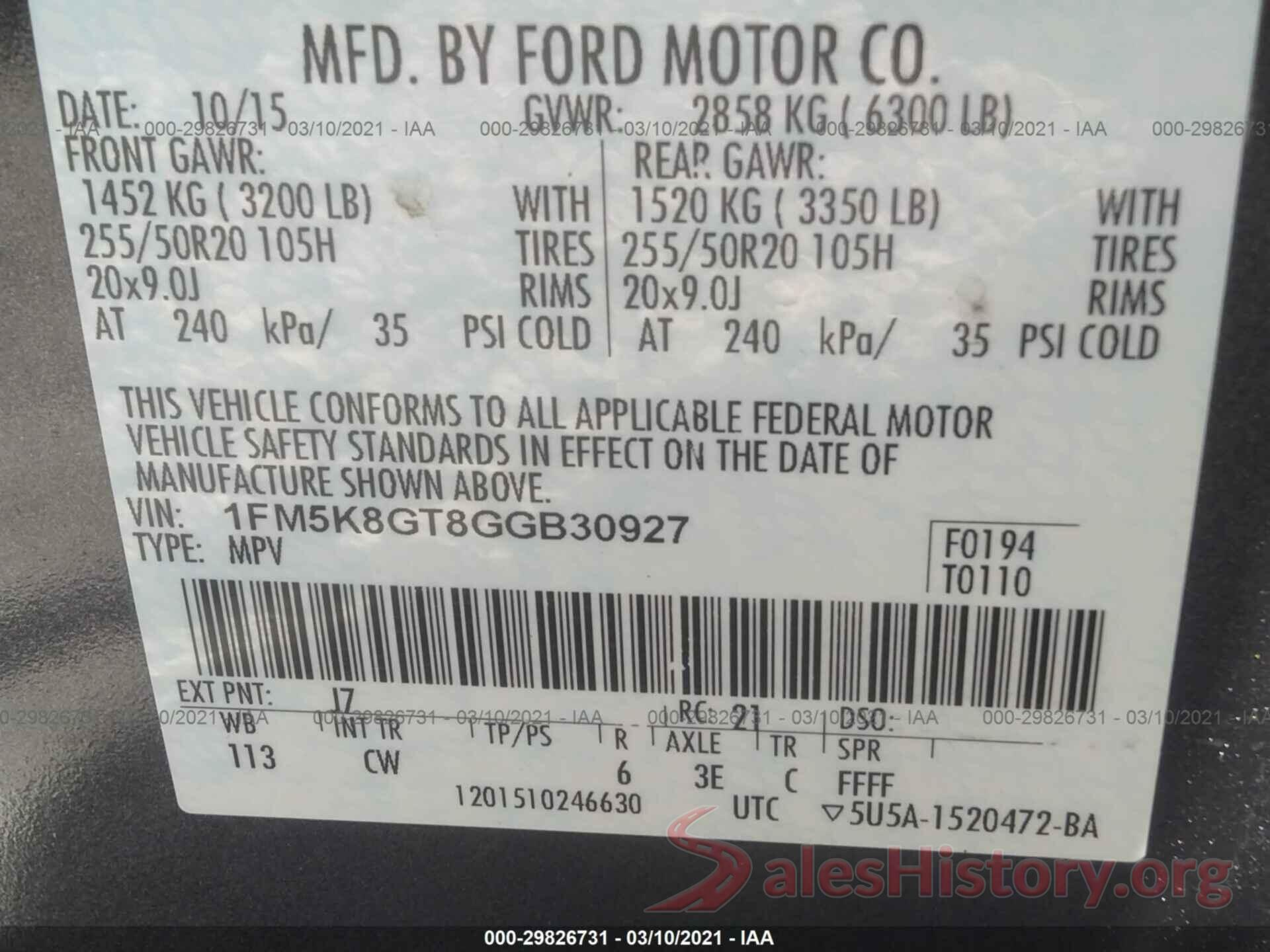 1FM5K8GT8GGB30927 2016 FORD EXPLORER