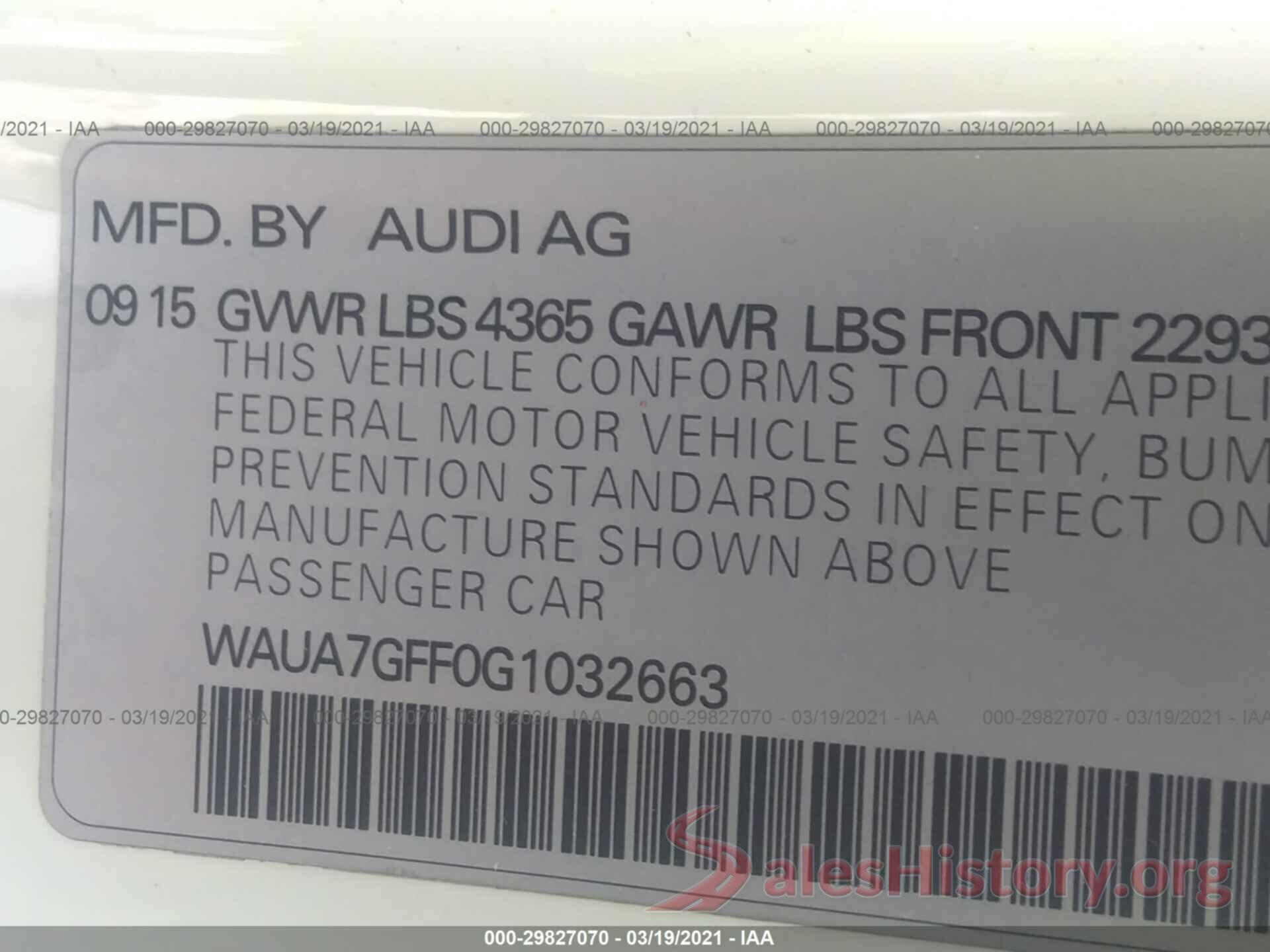 WAUA7GFF0G1032663 2016 AUDI A3