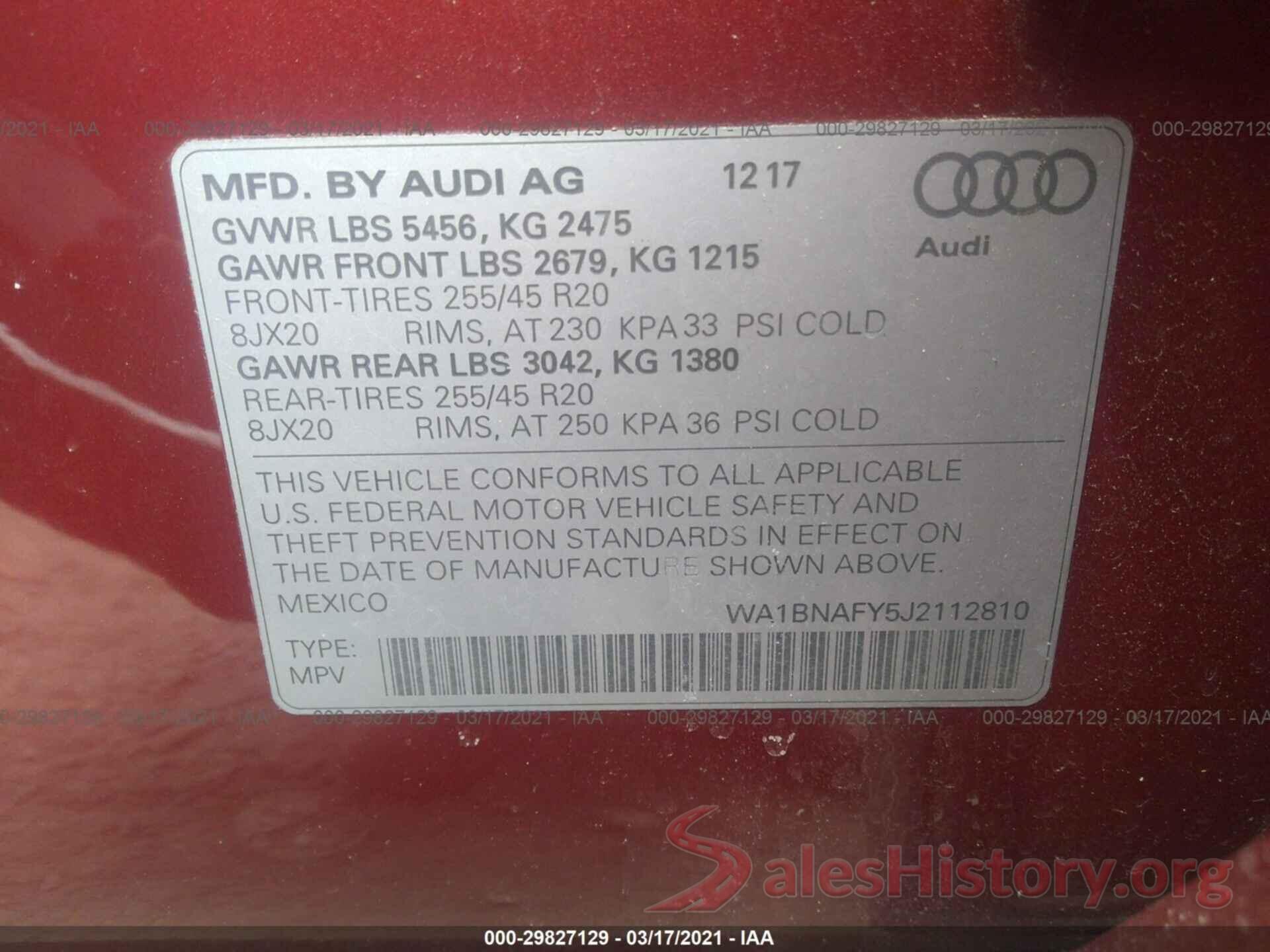 WA1BNAFY5J2112810 2018 AUDI Q5