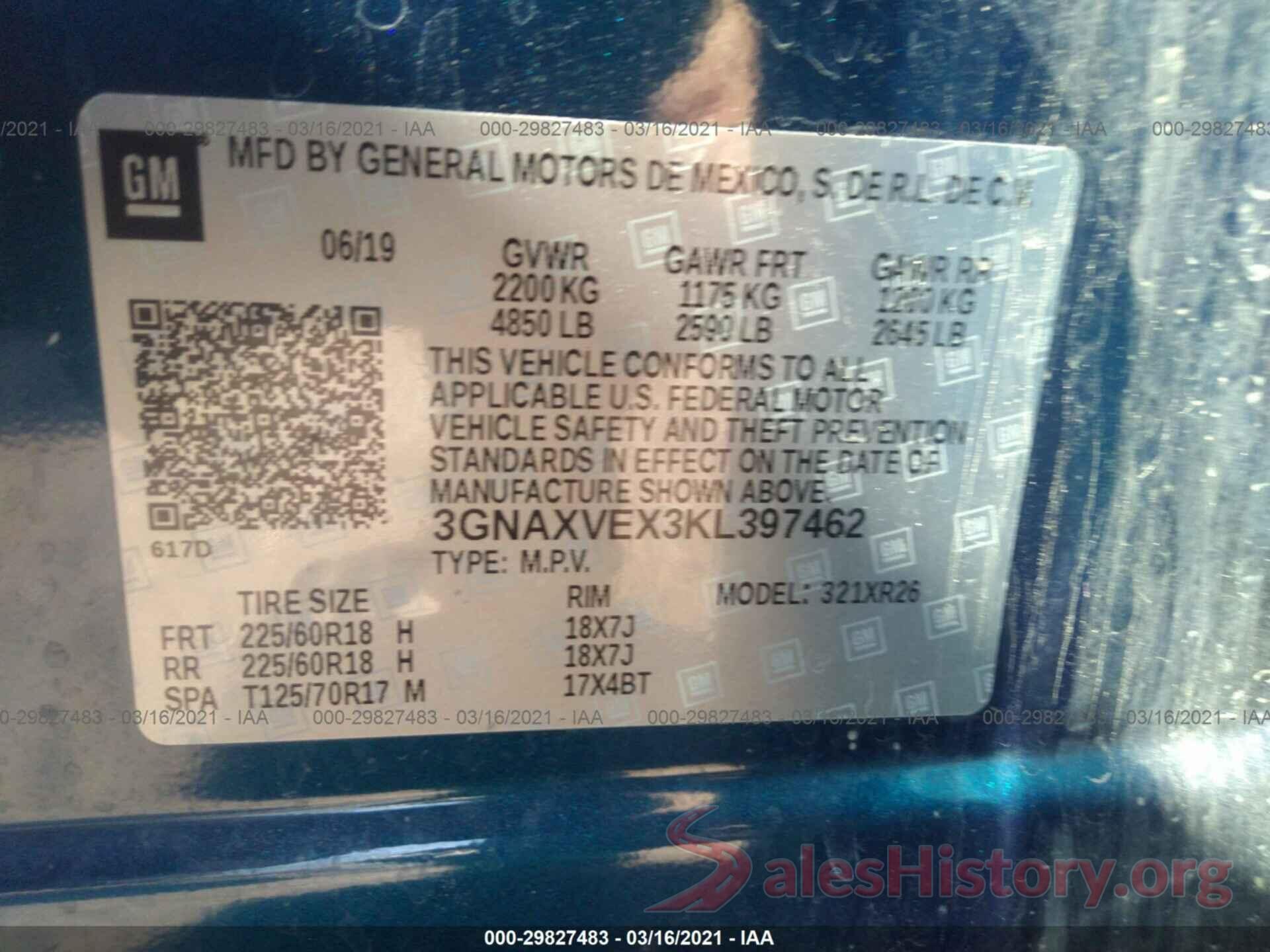 3GNAXVEX3KL397462 2019 CHEVROLET EQUINOX