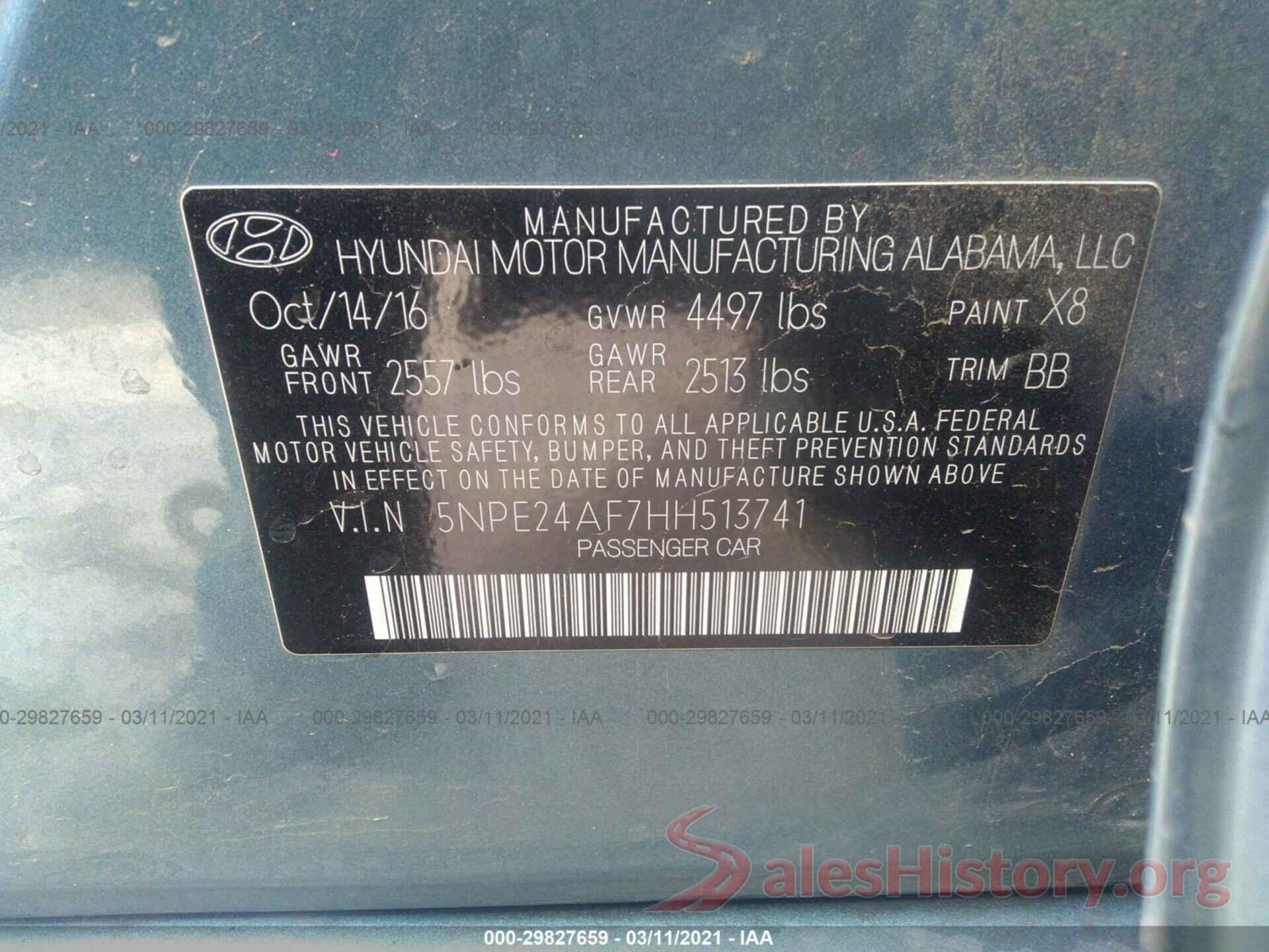 5NPE24AF7HH513741 2017 HYUNDAI SONATA