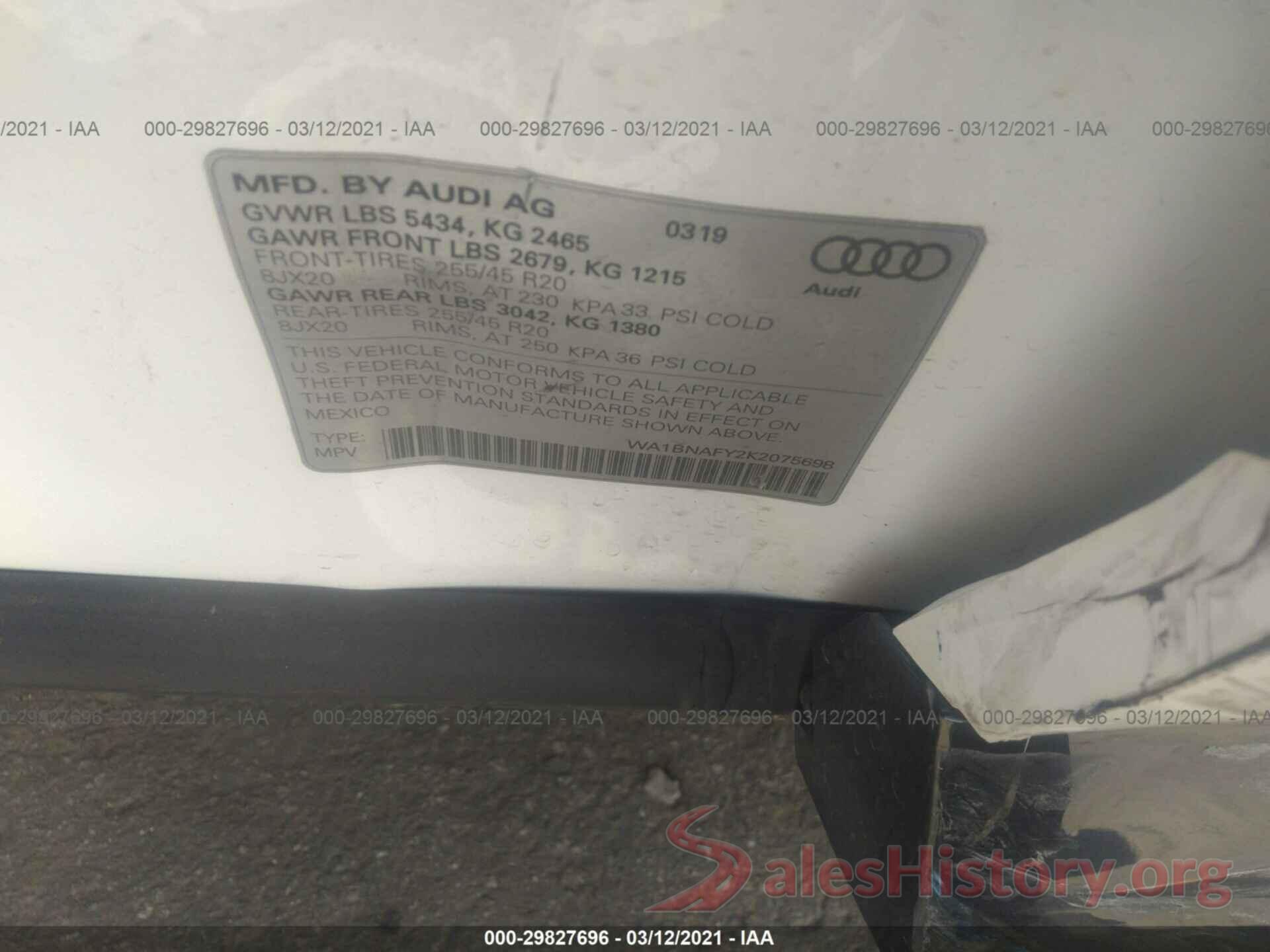 WA1BNAFY2K2075698 2019 AUDI Q5