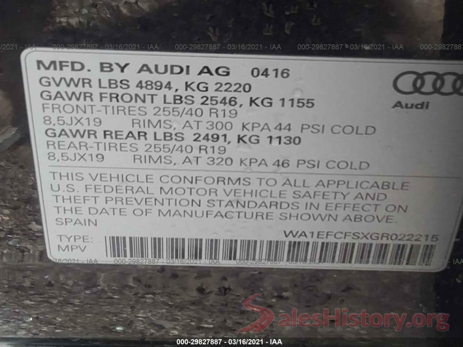 WA1EFCFSXGR022215 2016 AUDI Q3