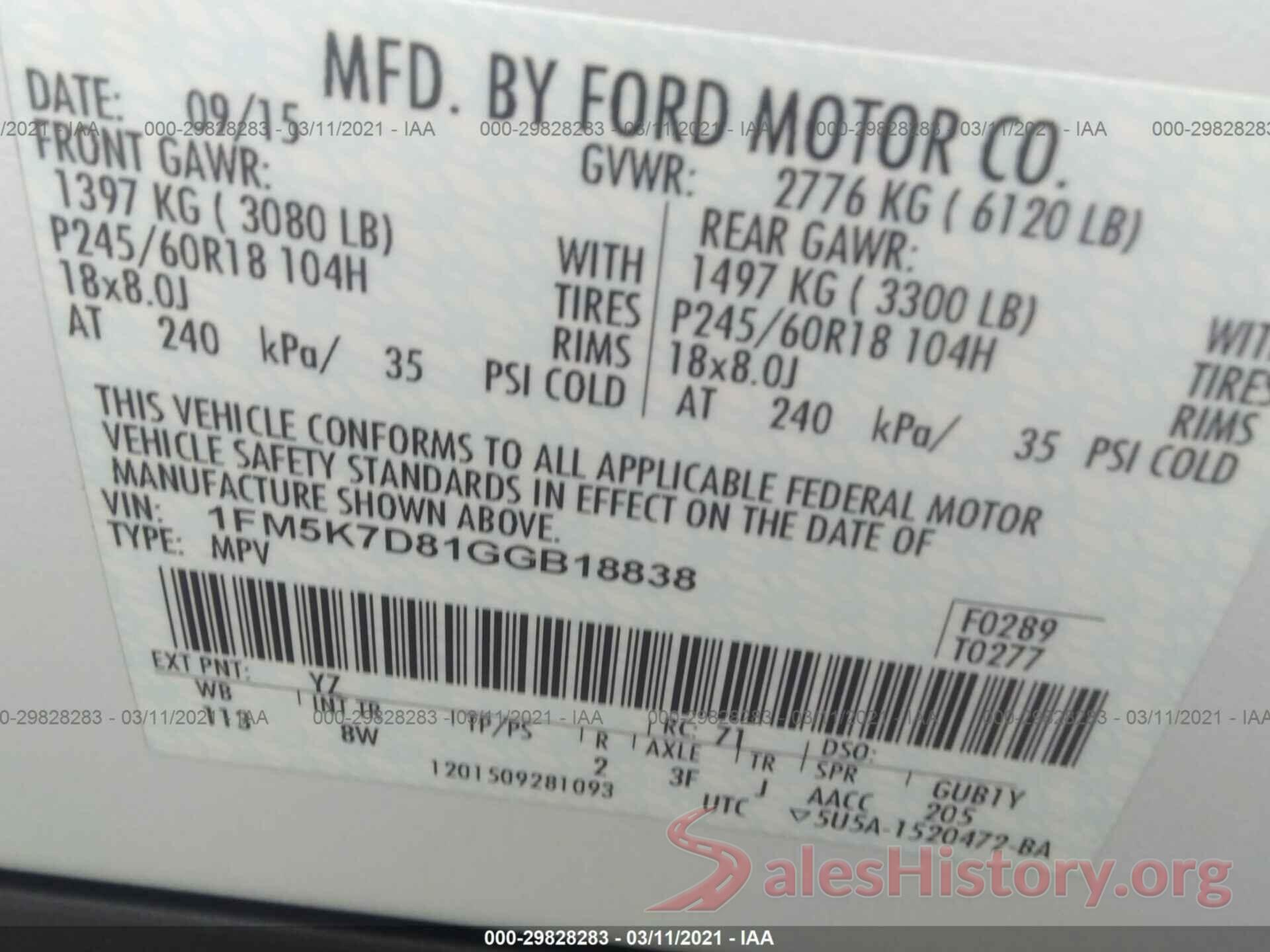 1FM5K7D81GGB18838 2016 FORD EXPLORER