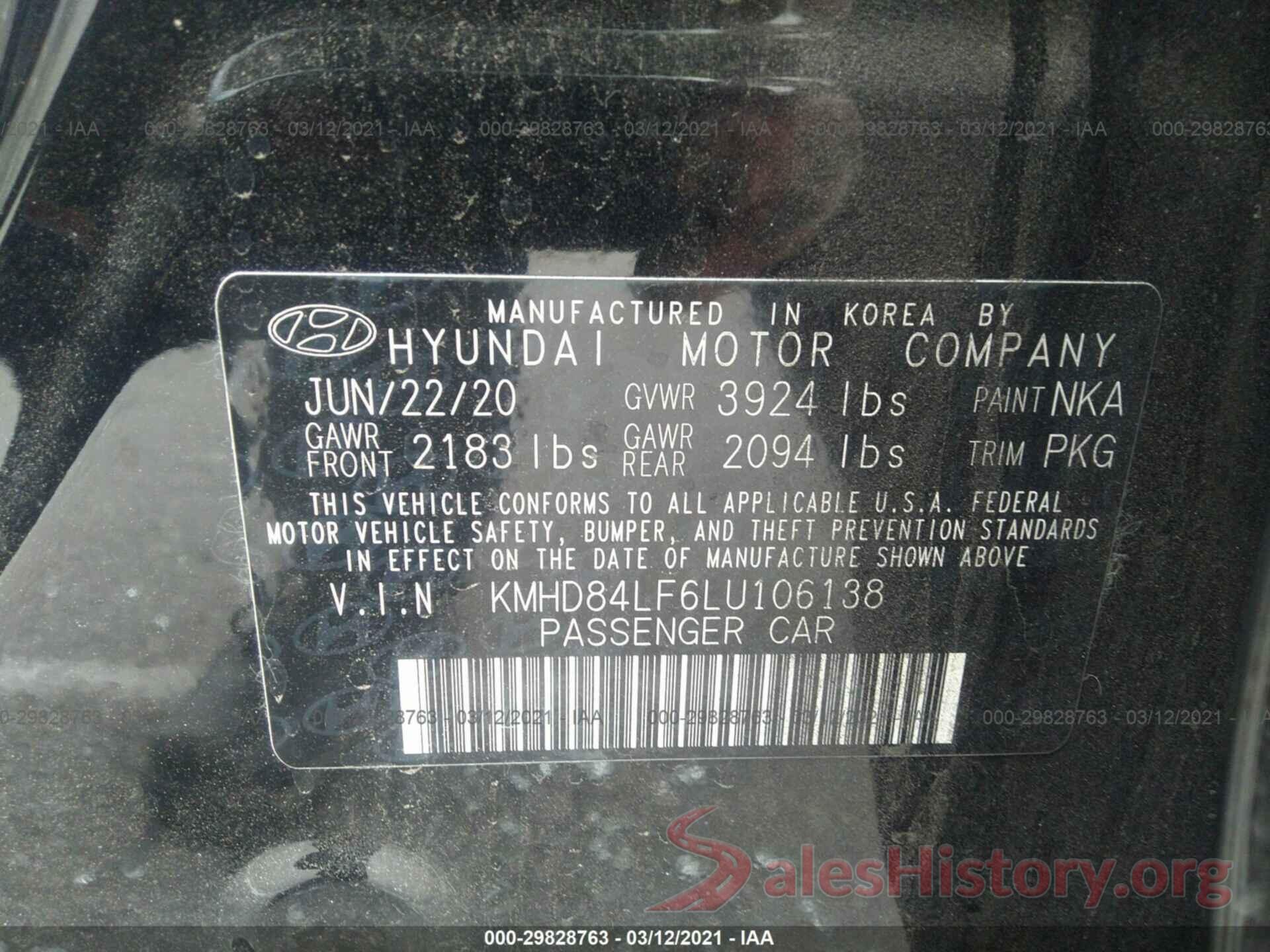 KMHD84LF6LU106138 2020 HYUNDAI ELANTRA