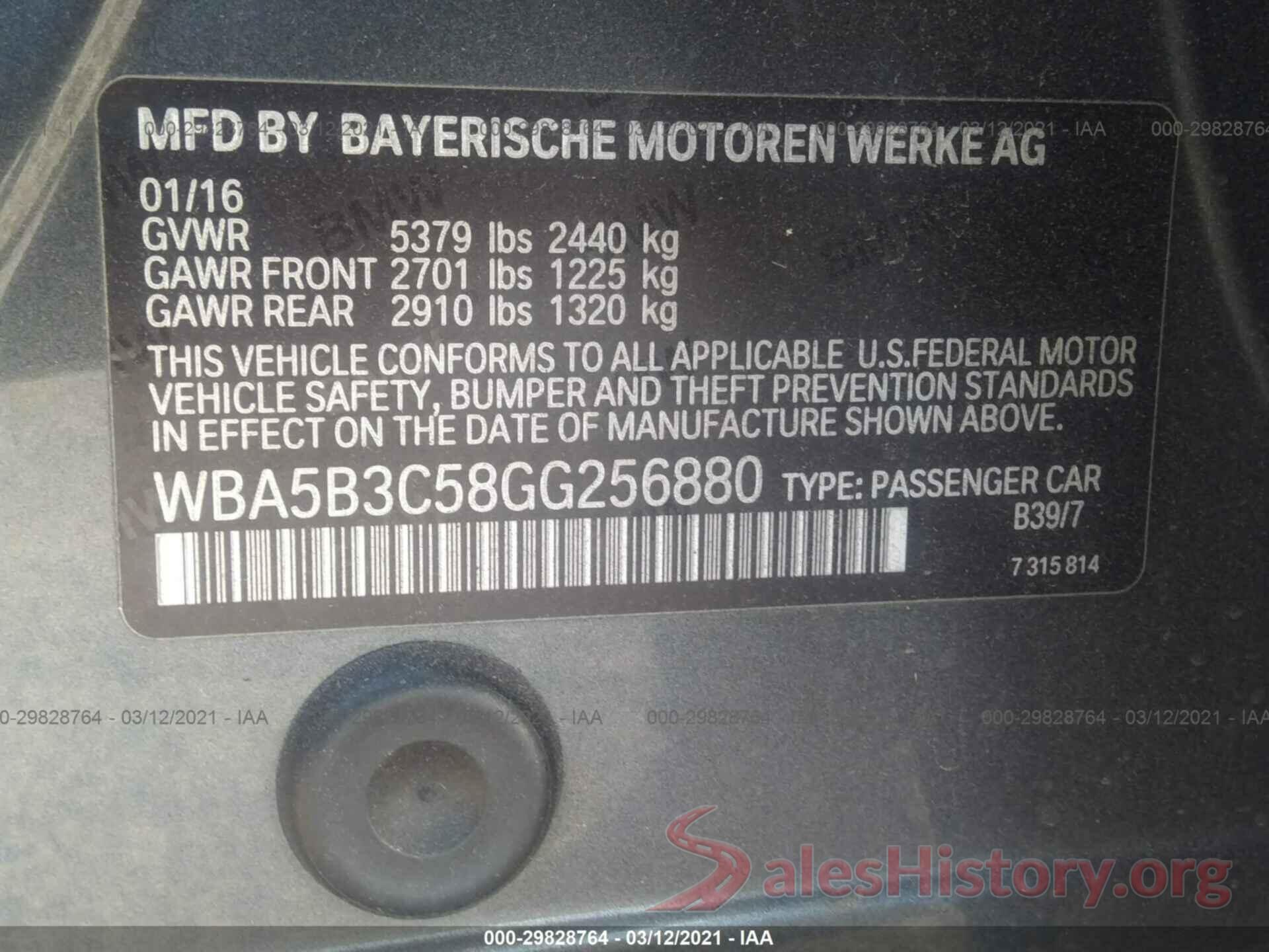 WBA5B3C58GG256880 2016 BMW 5 SERIES