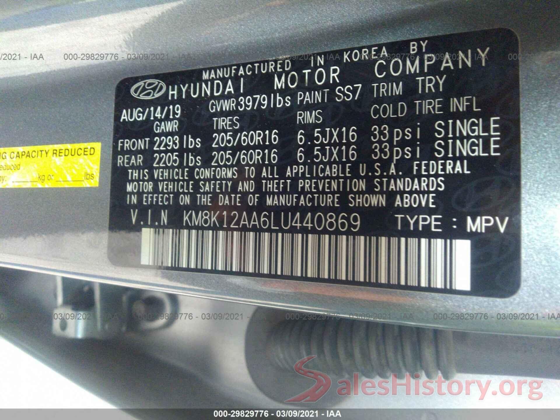 KM8K12AA6LU440869 2020 HYUNDAI KONA