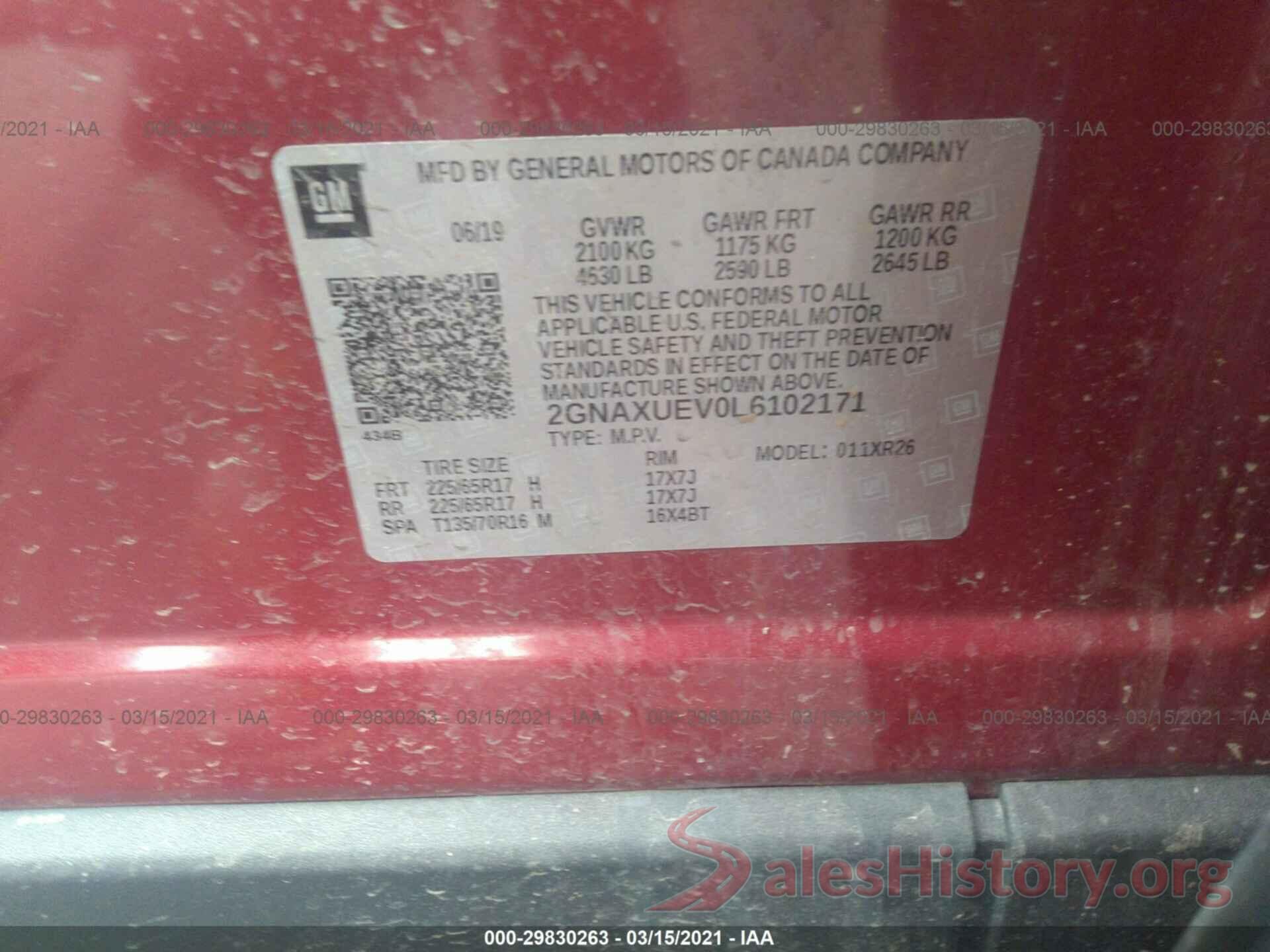 2GNAXUEV0L6102171 2020 CHEVROLET EQUINOX