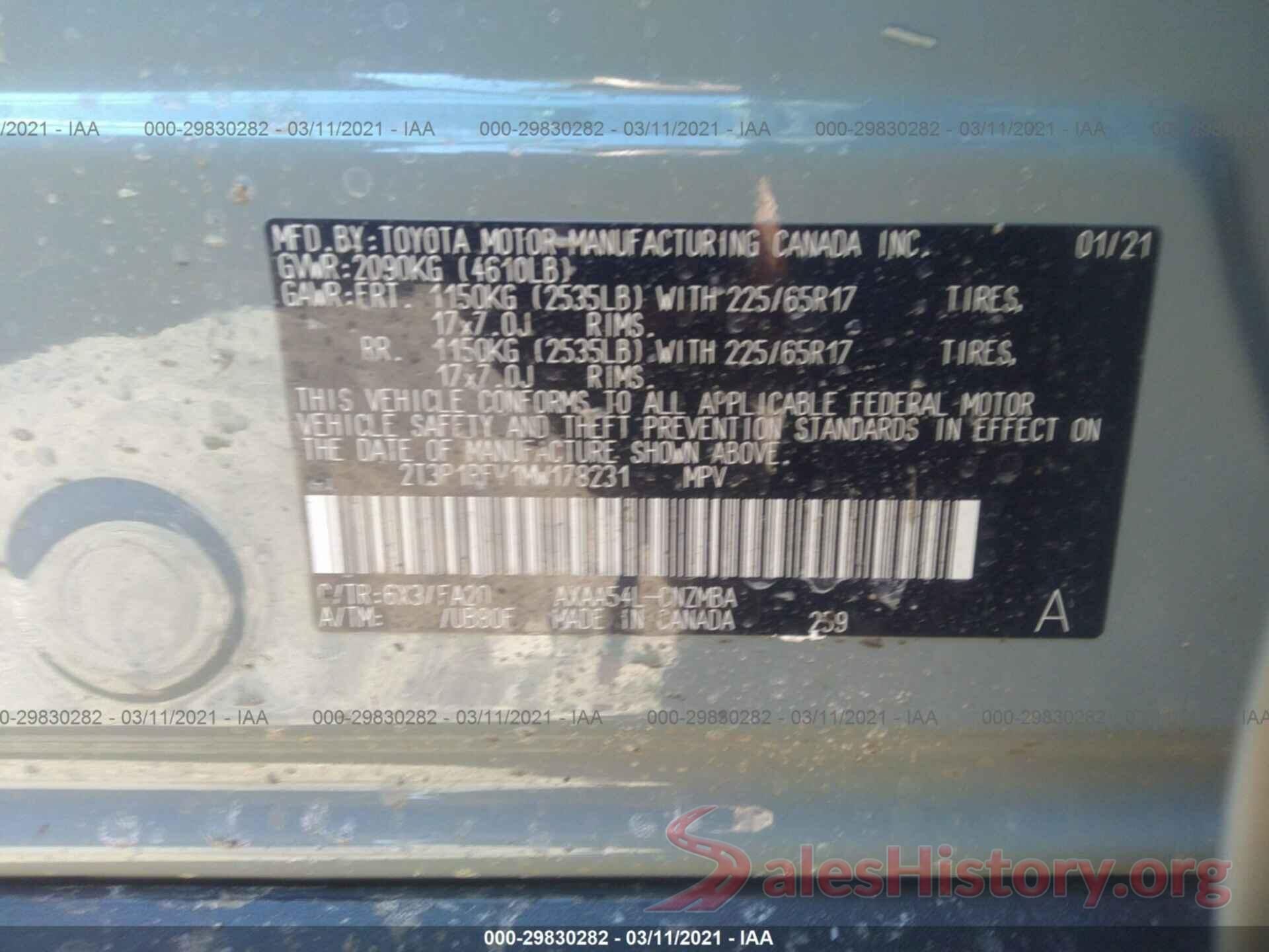 2T3P1RFV1MW178231 2021 TOYOTA RAV4