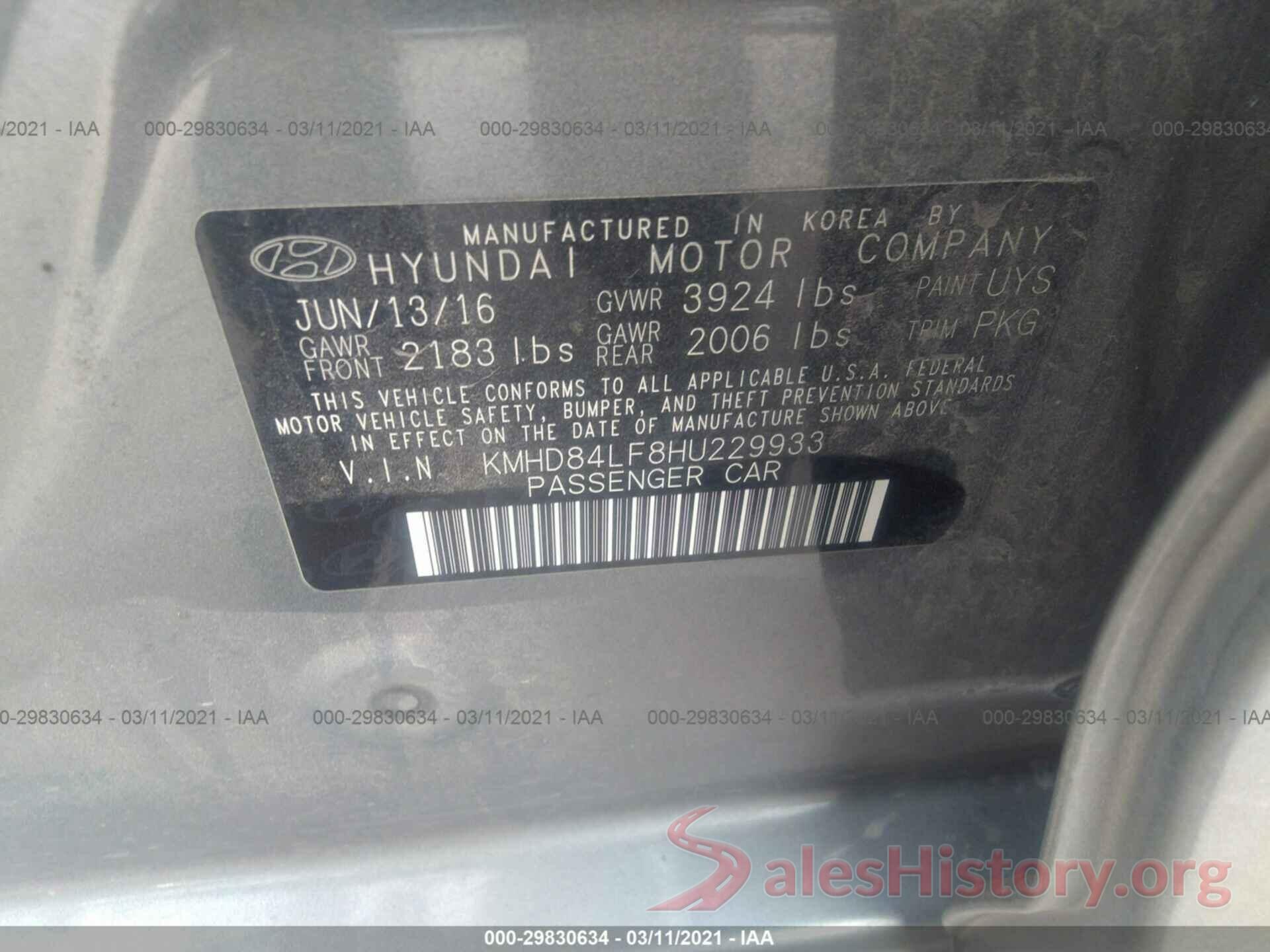 KMHD84LF8HU229933 2017 HYUNDAI ELANTRA