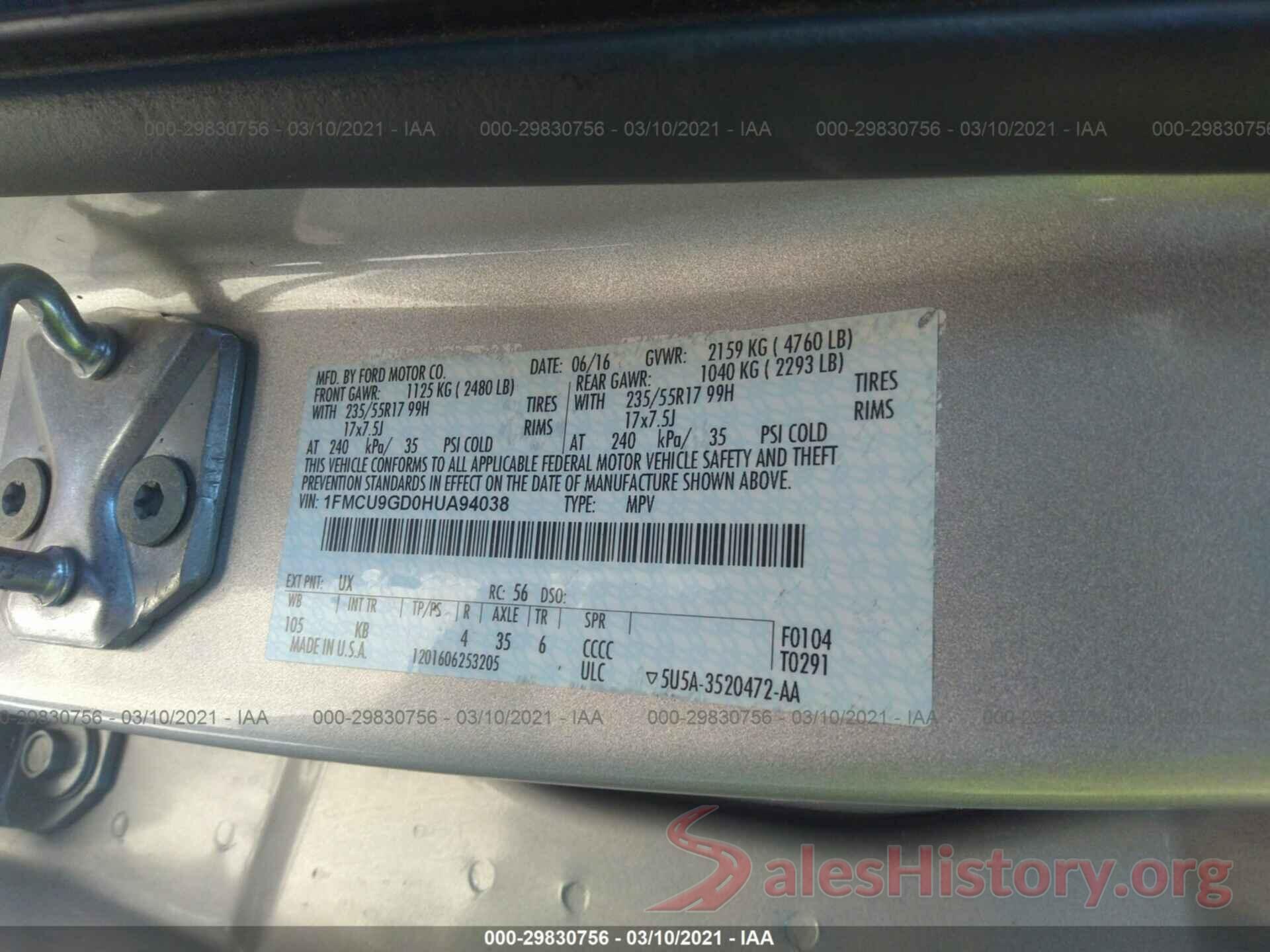 1FMCU9GD0HUA94038 2017 FORD ESCAPE