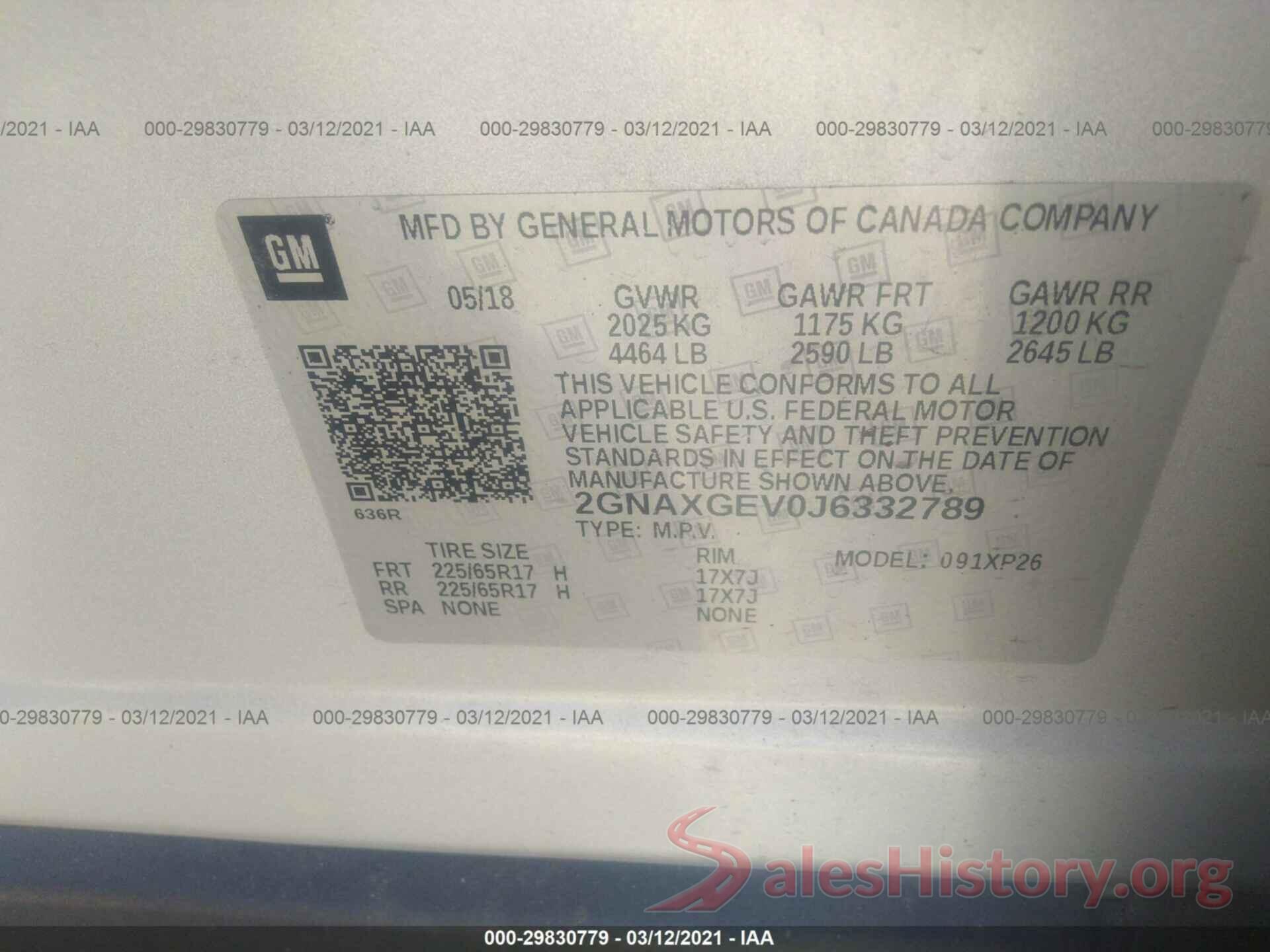 2GNAXGEV0J6332789 2018 CHEVROLET EQUINOX