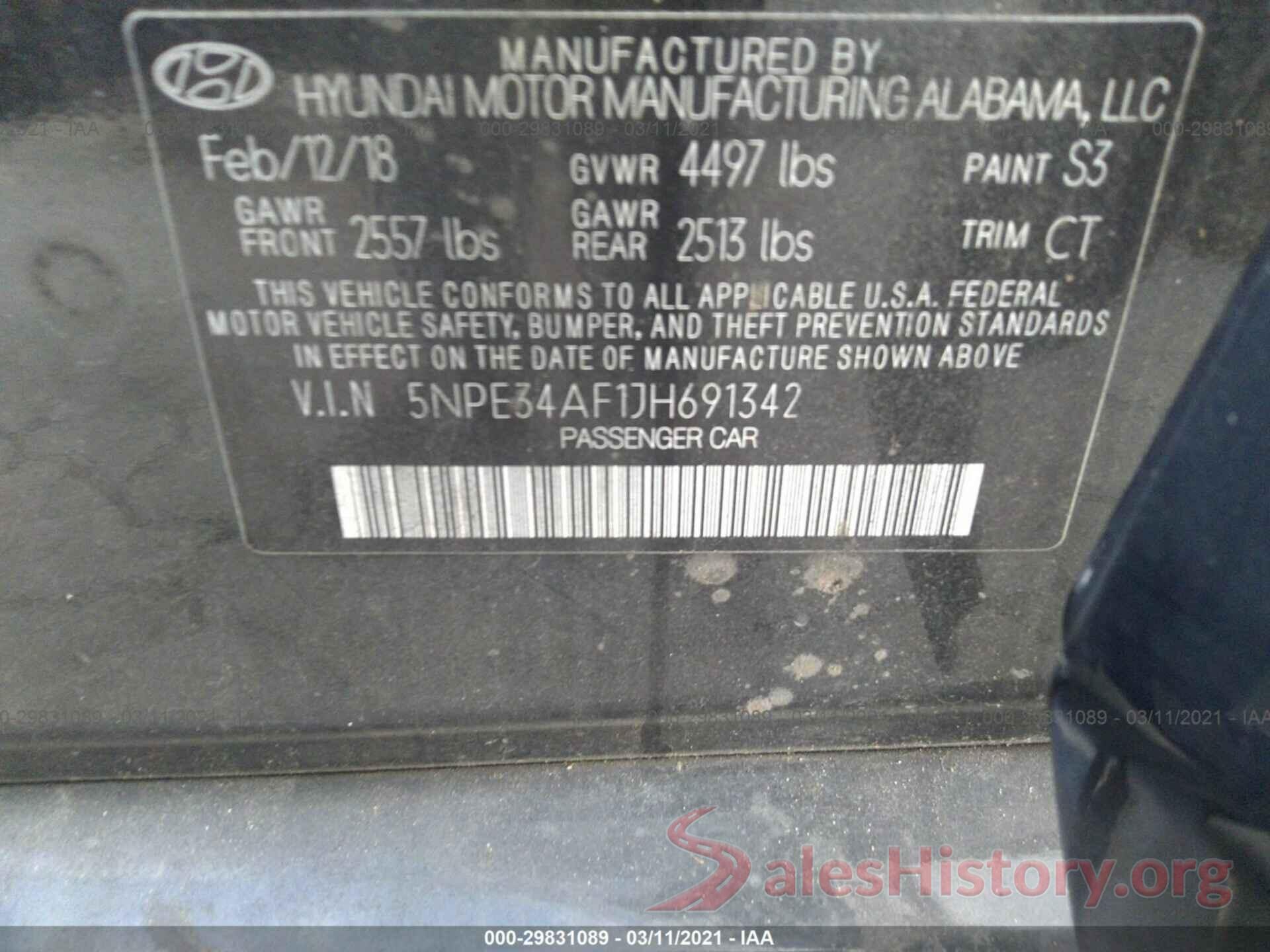 5NPE34AF1JH691342 2018 HYUNDAI SONATA