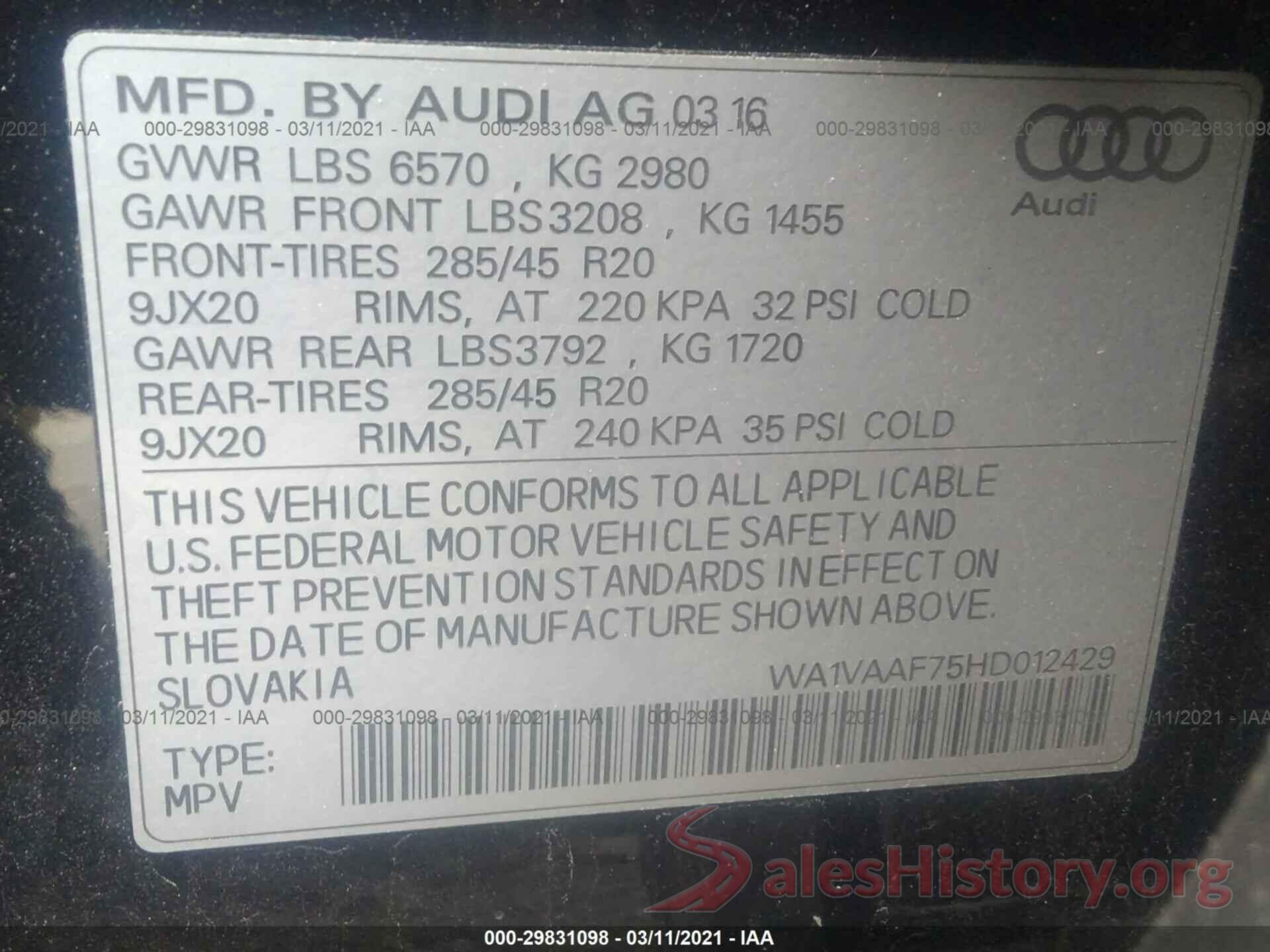 WA1VAAF75HD012429 2017 AUDI Q7