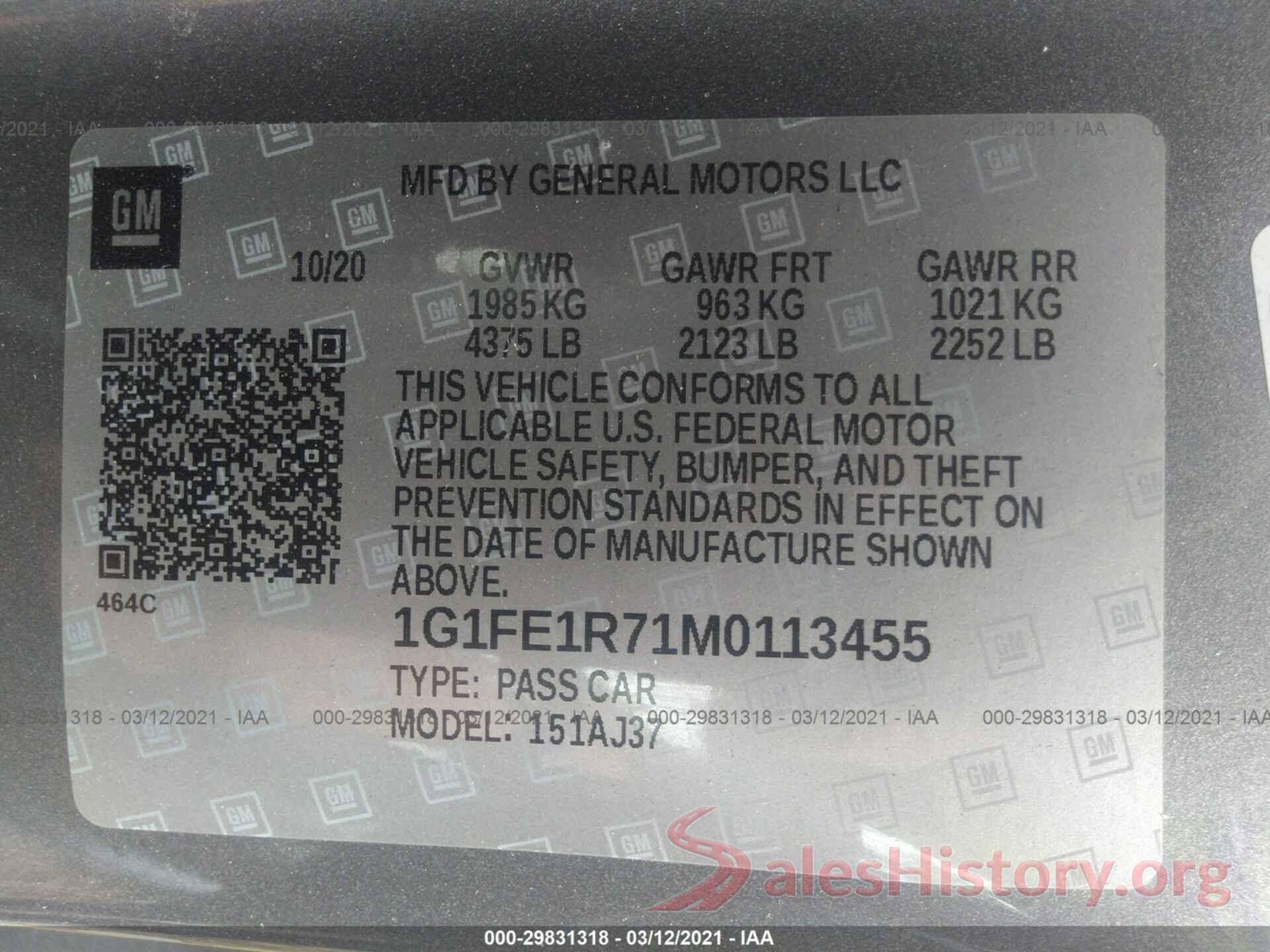 1G1FE1R71M0113455 2021 CHEVROLET CAMARO