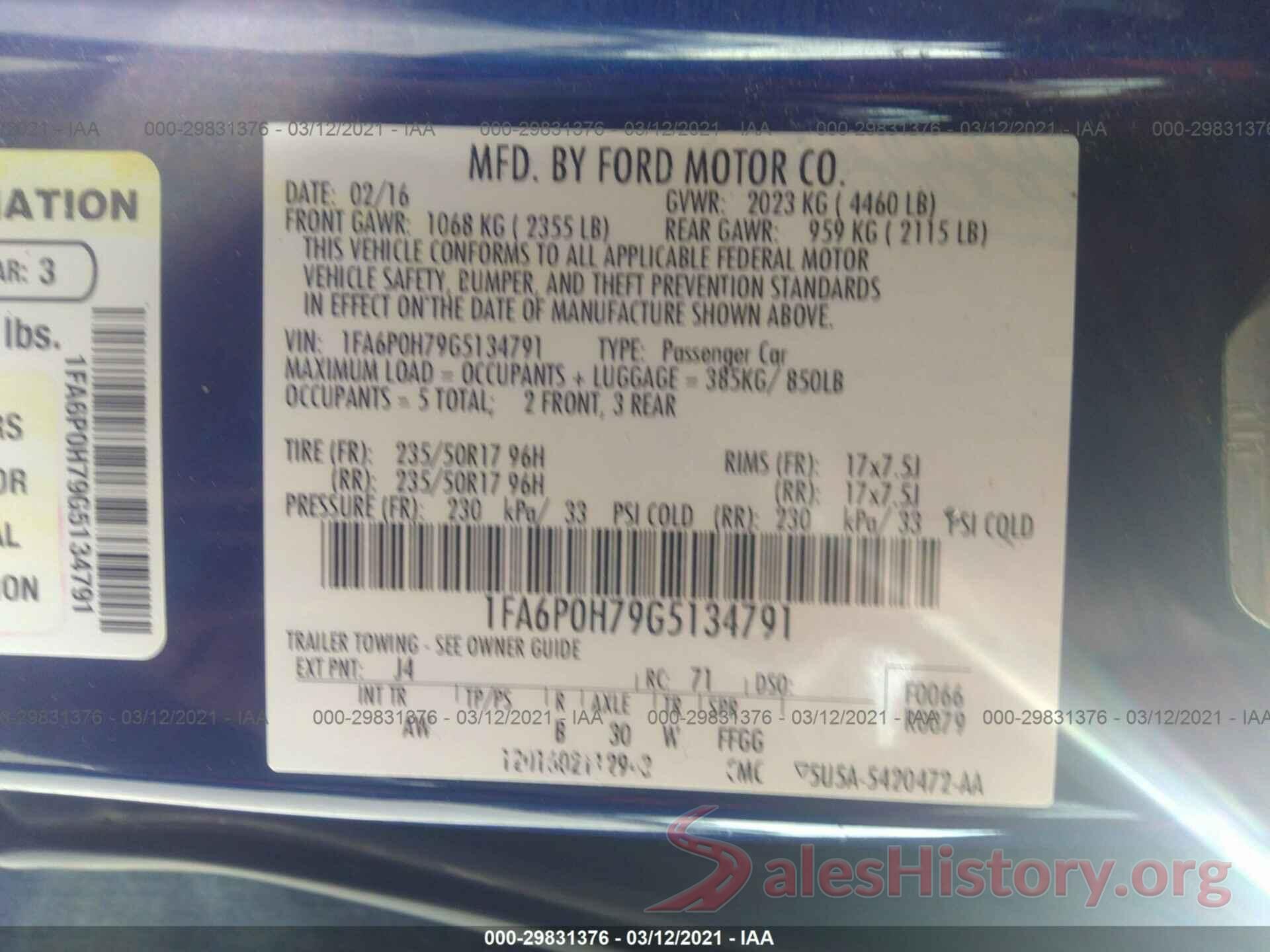 1FA6P0H79G5134791 2016 FORD FUSION