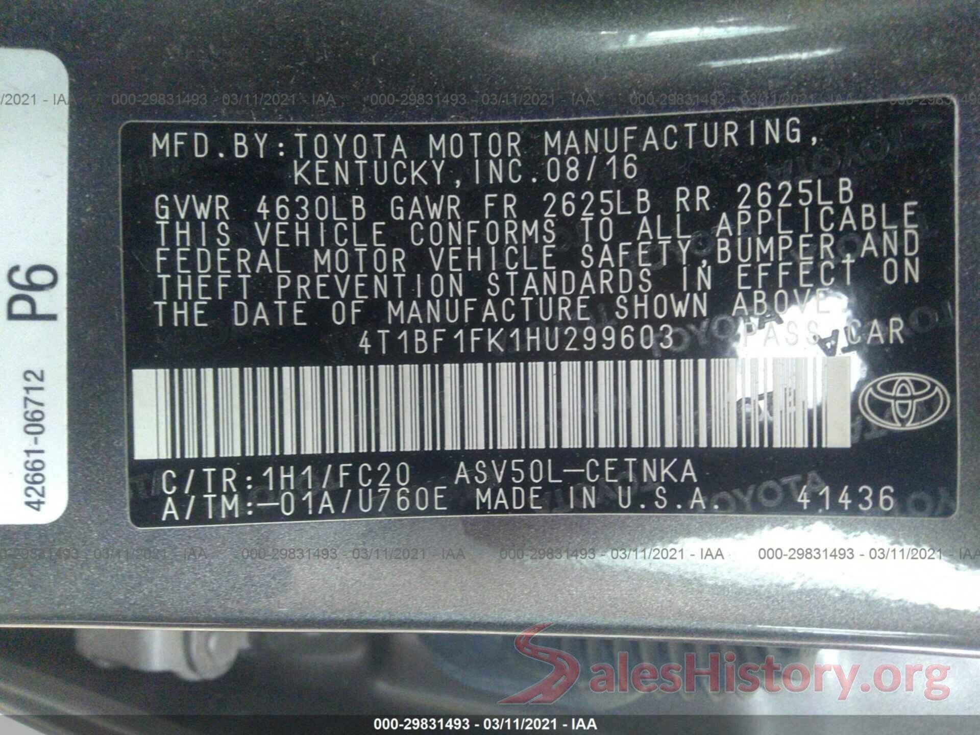 4T1BF1FK1HU299603 2017 TOYOTA CAMRY