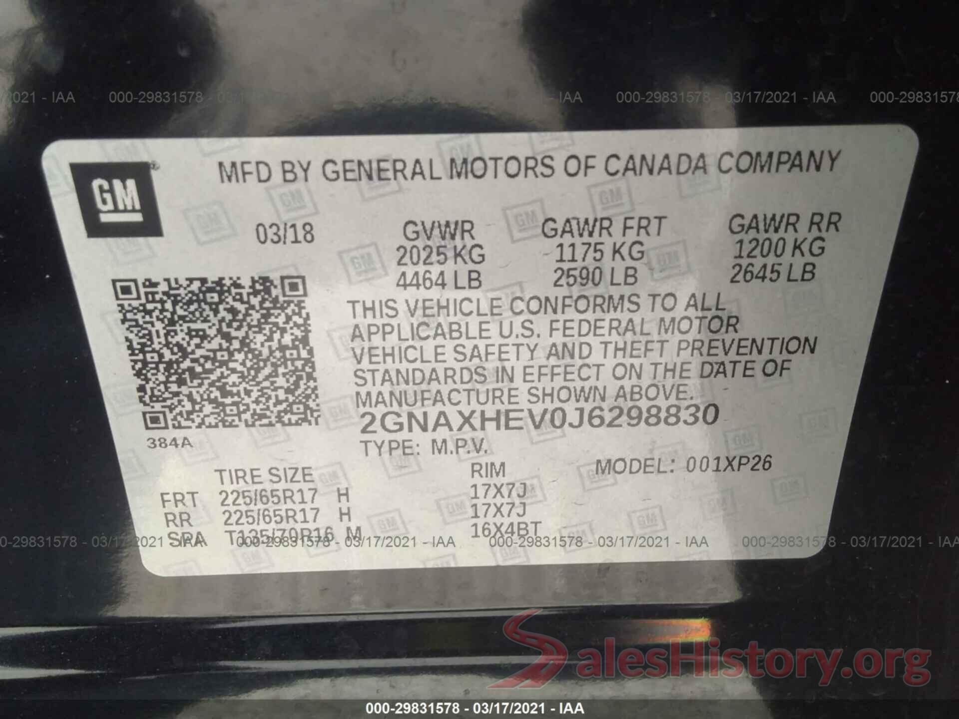 2GNAXHEV0J6298830 2018 CHEVROLET EQUINOX